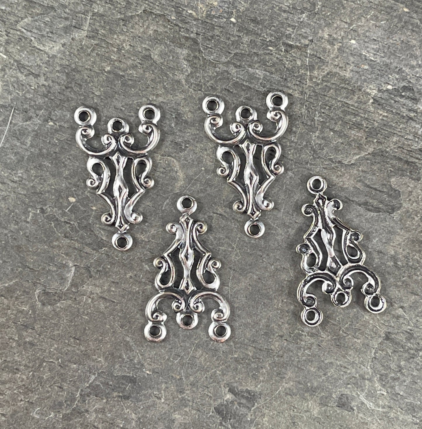 Antiqued Silver Ornate Links, 3 to 1 Connector for Earrings or Multi Strand Jewelry 20x11mm Link (VJS/A612) * Qty. 6