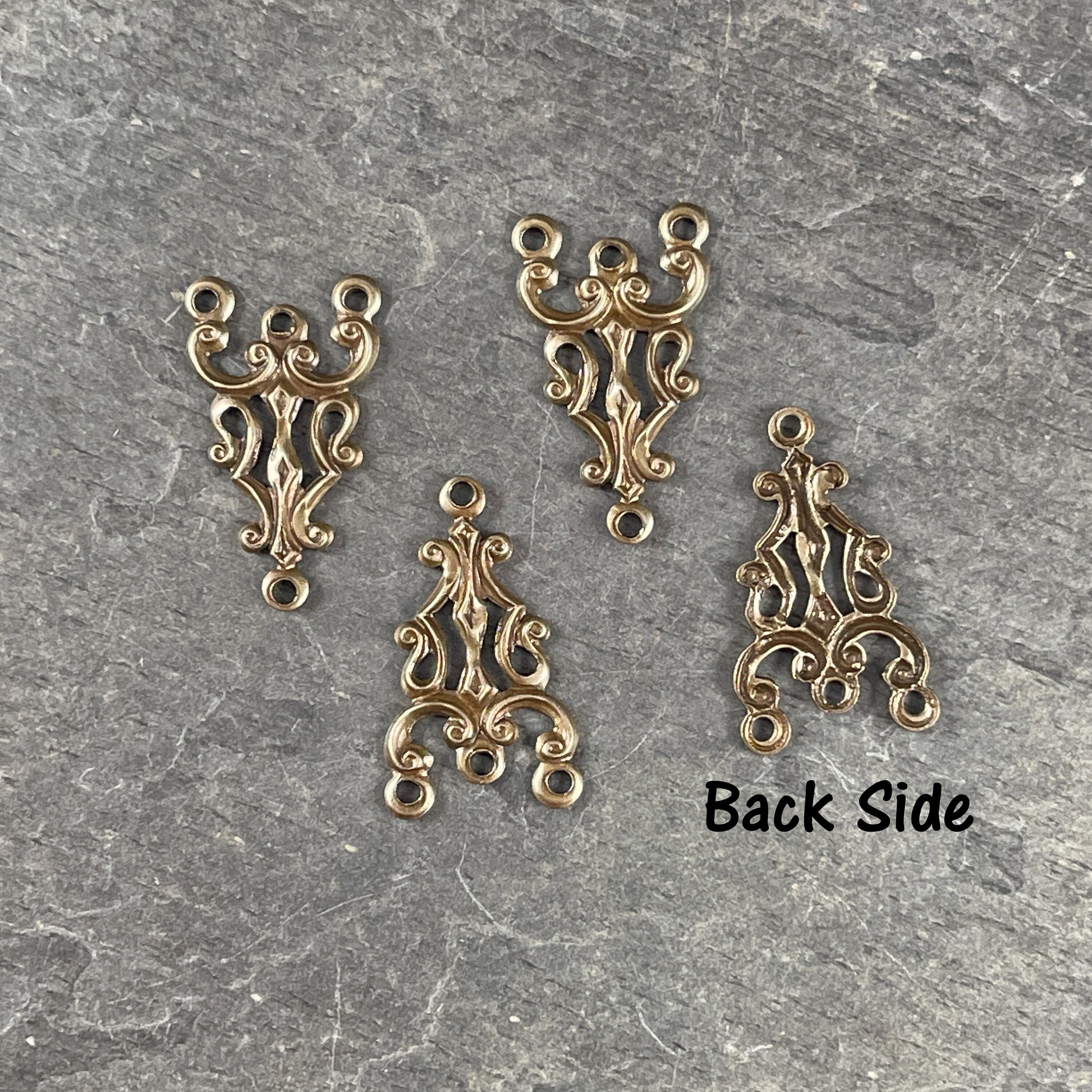 Oxidized Brass Ornate Links, 3 to 1 Connector for Earrings or Multi Strand Jewelry, 20x11mm Link (VJS/A545) * Qty. 6