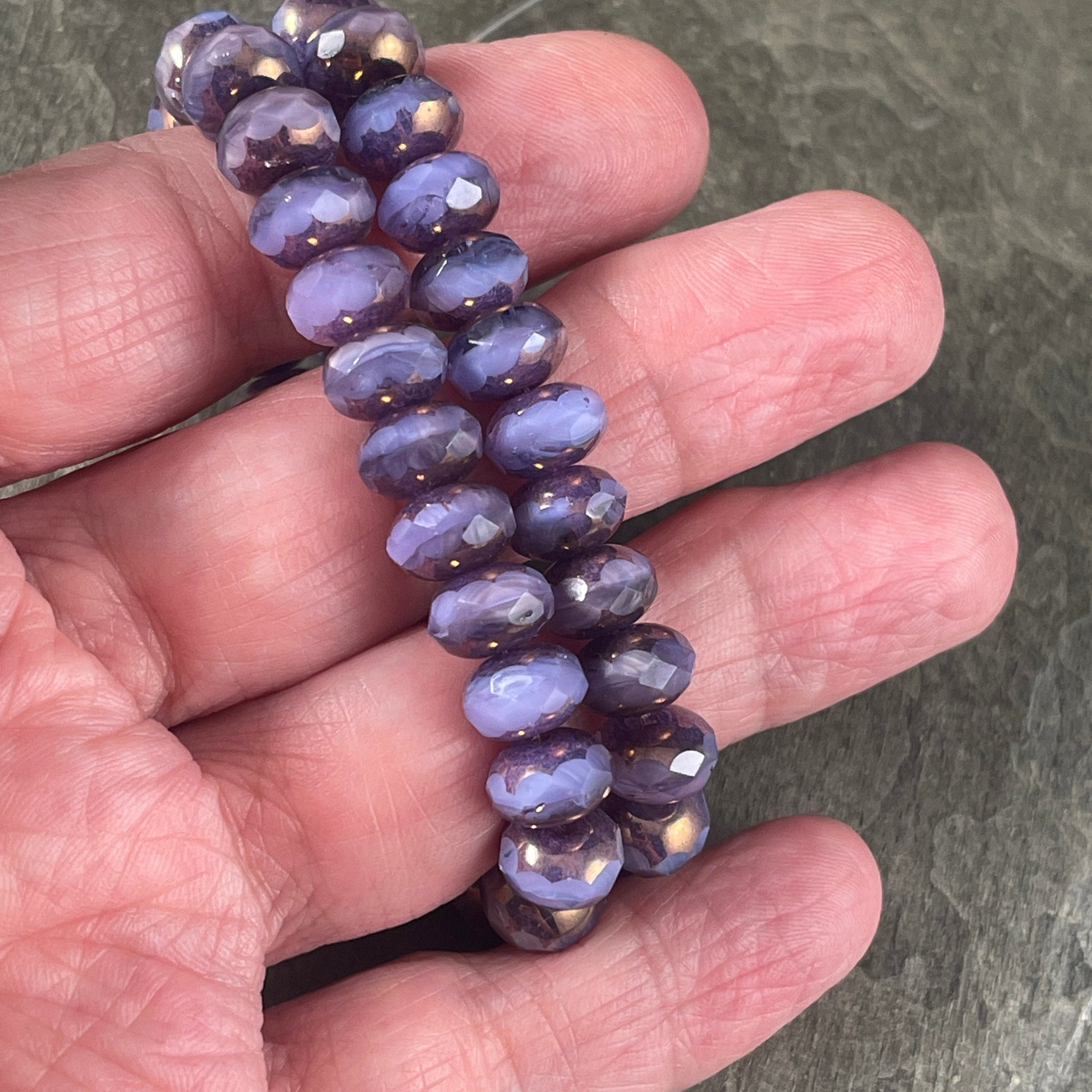 Purple Faceted Czech Glass Rondelles ~ 8x6mm Lilac and Lavender with Bronze Picasso Beads (R8/RJ-2713) *