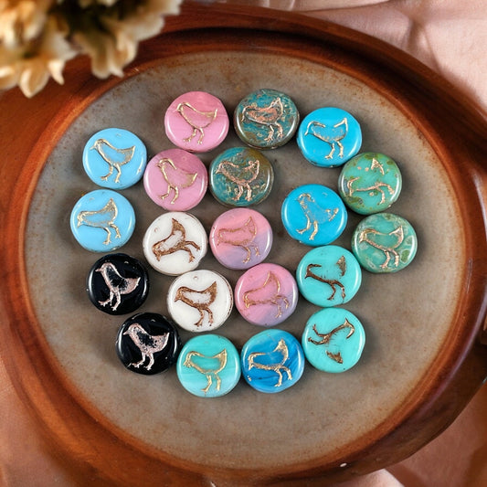 Czech Glass Beads - Bird Theme 12mm Coin Bead Sampler, Nature Beads, Bead Bungalow Exclusive Mix, Earring Pairs (COIN/MegaMix) * Qty. 20