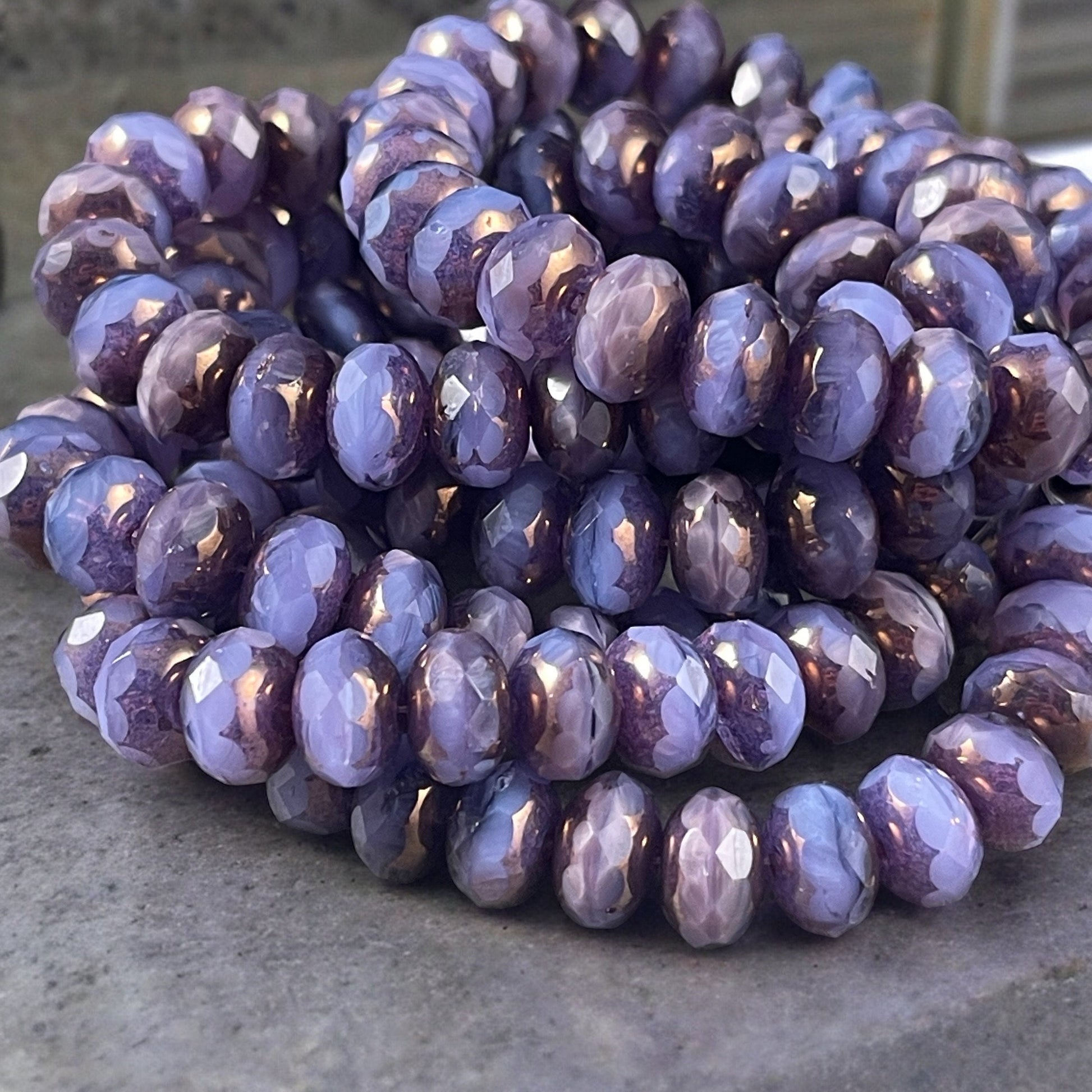 Purple Faceted Czech Glass Rondelles ~ 8x6mm Lilac and Lavender with Bronze Picasso Beads (R8/RJ-2713) *