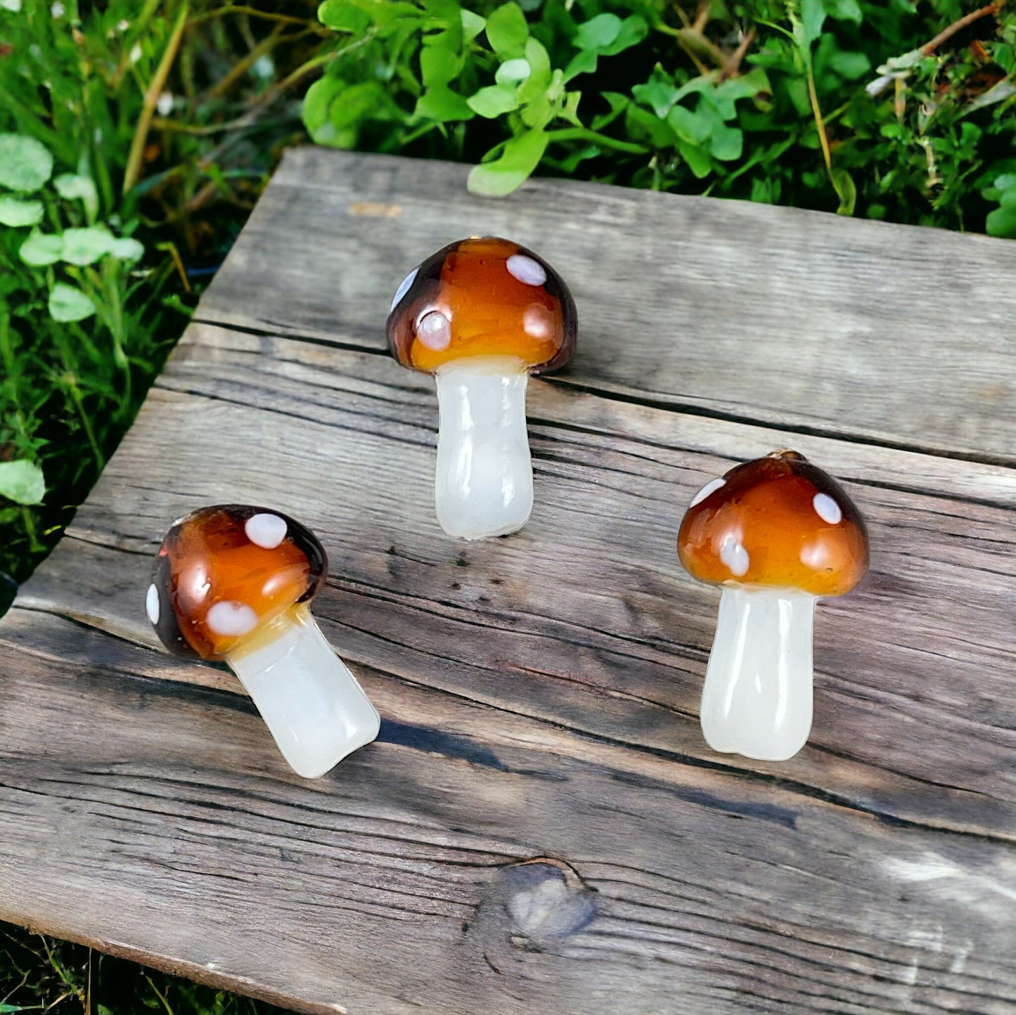 Polkadot Mushroom Caps ~ 20x12mm Glass Mushroom Beads ~ Fairy Garden Mushroom ~ Brown and White Mushroom Bead * Qty. 1