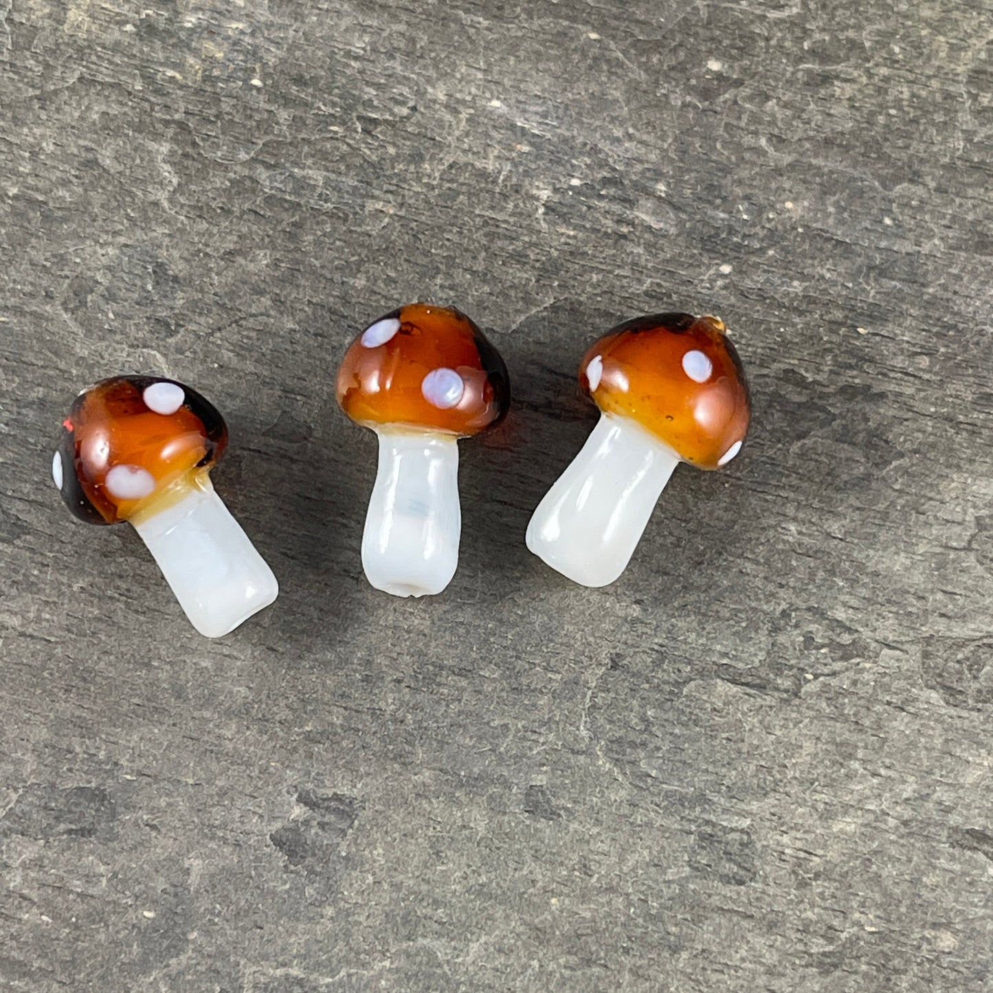 Polkadot Mushroom Caps ~ 20x12mm Glass Mushroom Beads ~ Fairy Garden Mushroom ~ Brown and White Mushroom Bead * Qty. 1