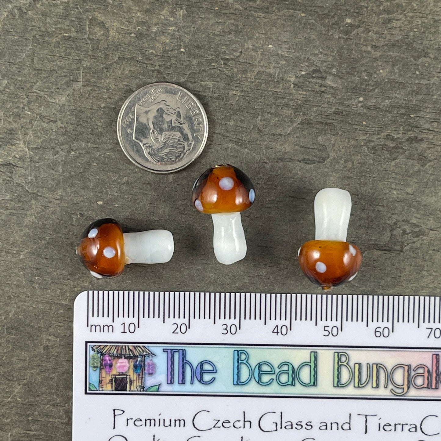 Polkadot Mushroom Caps ~ 20x12mm Glass Mushroom Beads ~ Fairy Garden Mushroom ~ Brown and White Mushroom Bead * Qty. 1