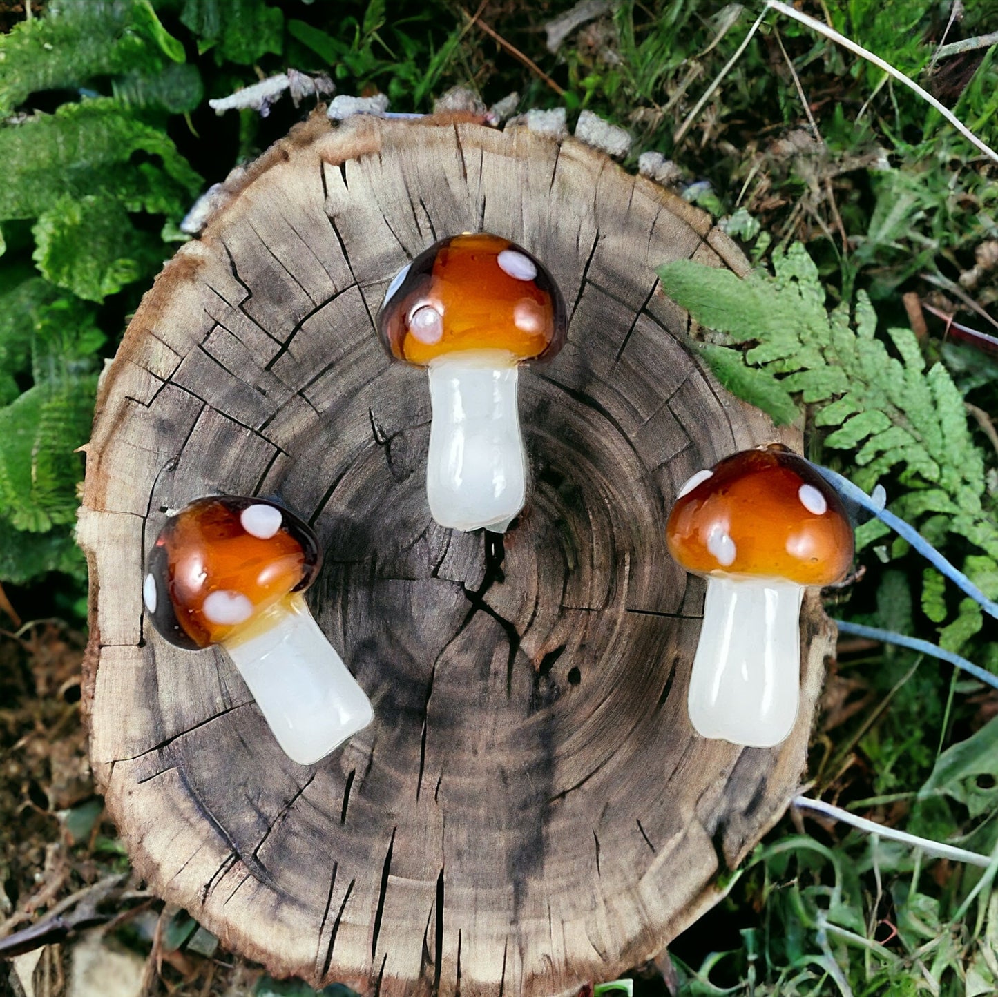 Polkadot Mushroom Caps ~ 20x12mm Glass Mushroom Beads ~ Fairy Garden Mushroom ~ Brown and White Mushroom Bead * Qty. 1