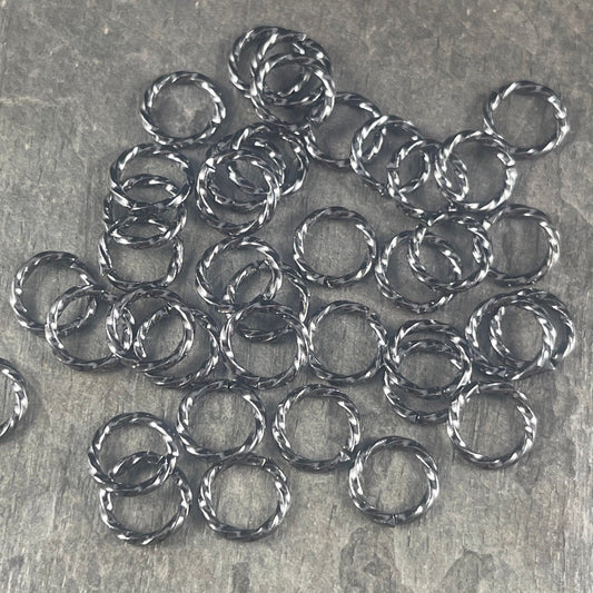 8mm Twisted Jump Rings ~ Gunmetal Black Decorative 16 gauge Open Jumprings (FMG/5036) * Qty. 100