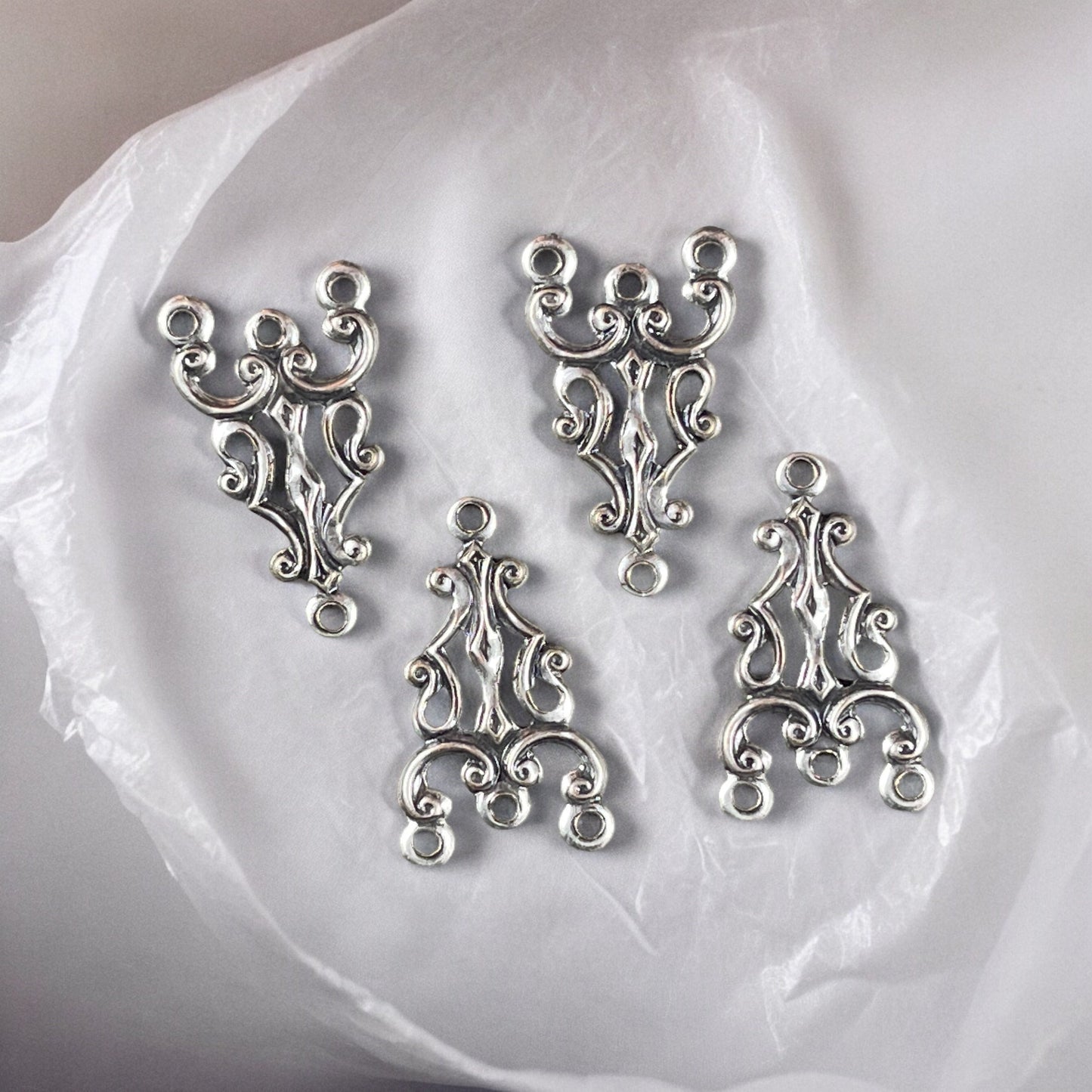 Antiqued Silver Ornate Links, 3 to 1 Connector for Earrings or Multi Strand Jewelry 20x11mm Link (VJS/A612) * Qty. 6