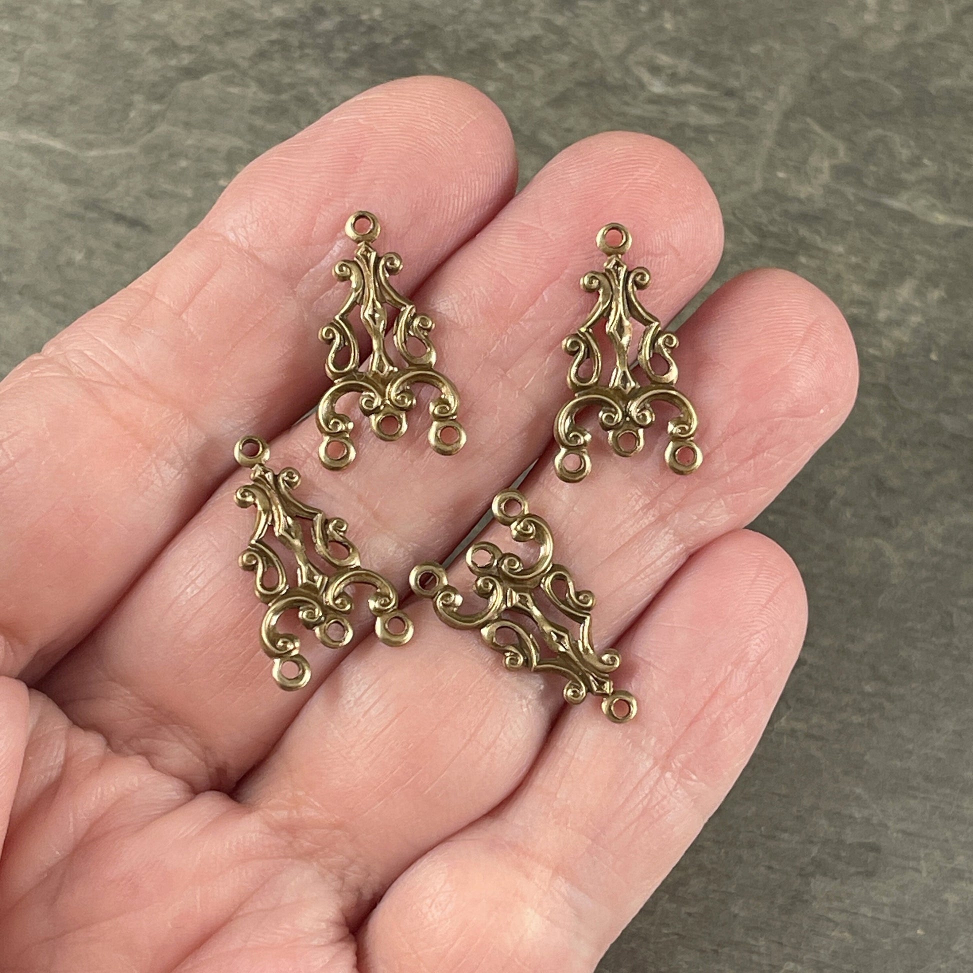 Oxidized Brass Ornate Links, 3 to 1 Connector for Earrings or Multi Strand Jewelry, 20x11mm Link (VJS/A545) * Qty. 6