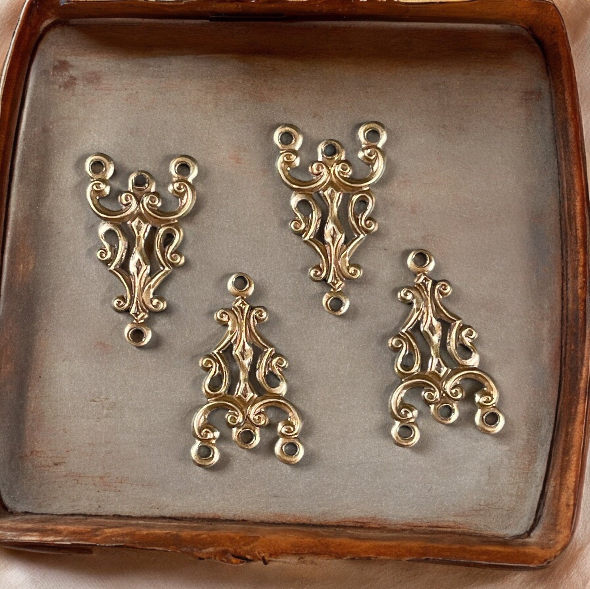 Oxidized Brass Ornate Links, 3 to 1 Connector for Earrings or Multi Strand Jewelry, 20x11mm Link (VJS/A545) * Qty. 6