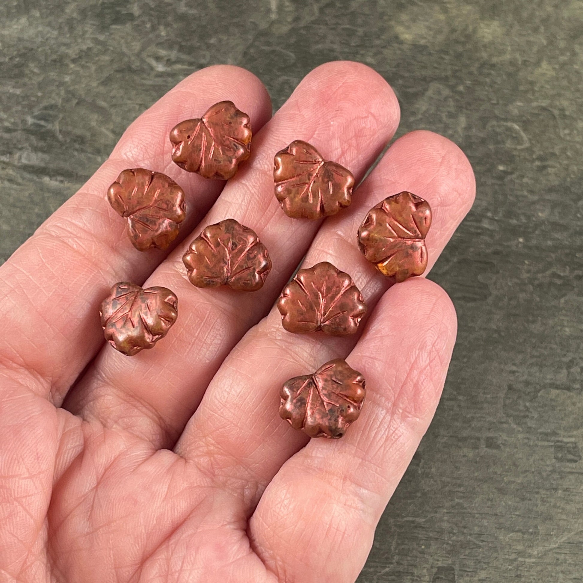 Maple Leaf Beads ~ Matte Crystal with Rust Picasso Finish, Czech Glass Leaf Beads ~ 10x13mm Reddish Brown Leaf (ML52) * Qty. 12