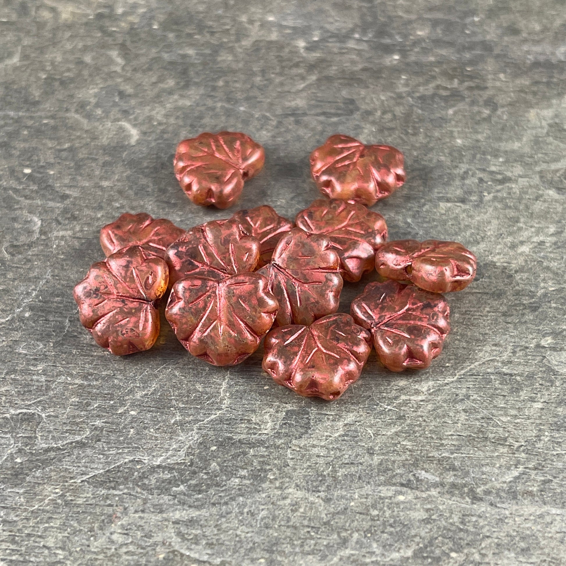 Maple Leaf Beads ~ Matte Crystal with Rust Picasso Finish, Czech Glass Leaf Beads ~ 10x13mm Reddish Brown Leaf (ML52) * Qty. 12