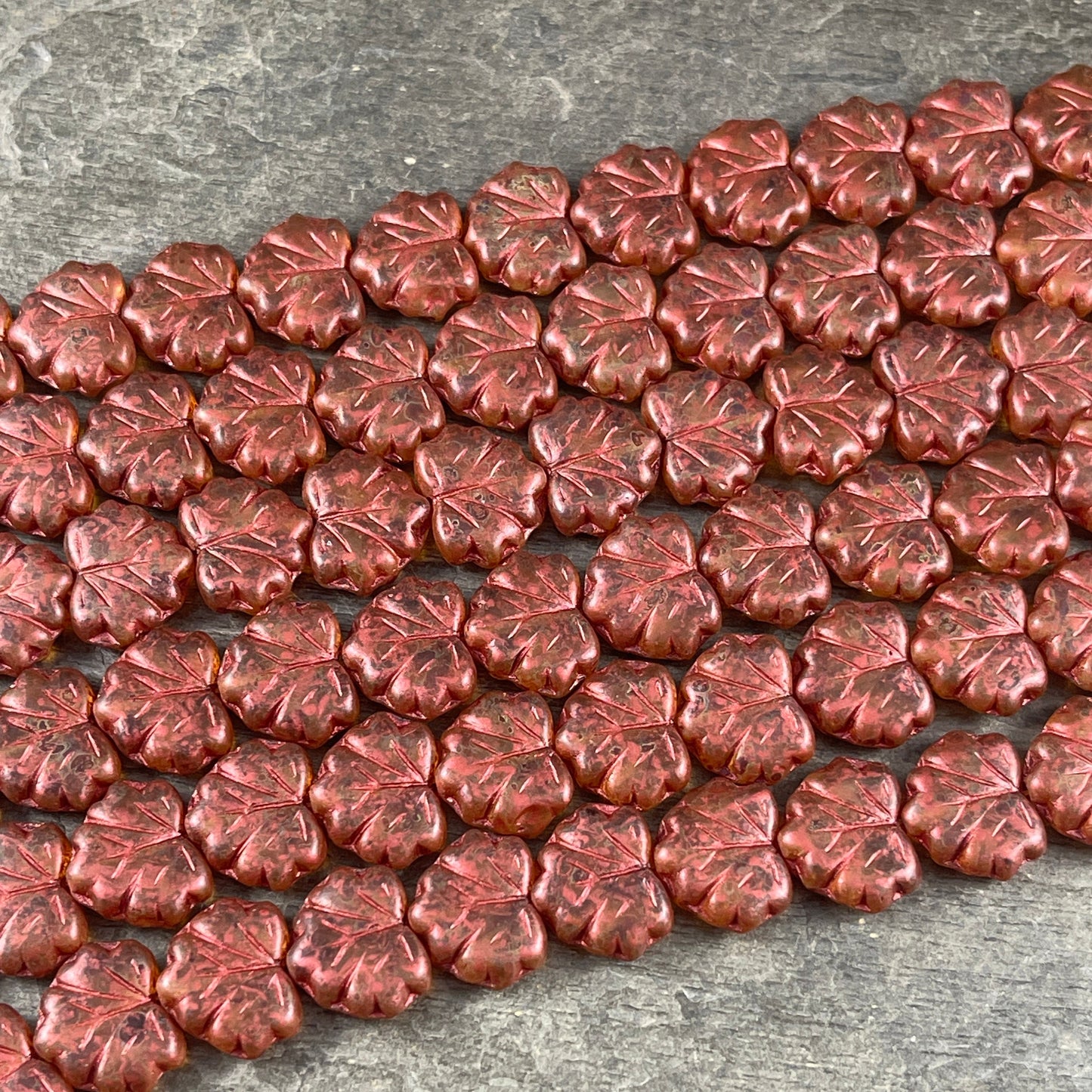 Maple Leaf Beads ~ Matte Crystal with Rust Picasso Finish, Czech Glass Leaf Beads ~ 10x13mm Reddish Brown Leaf (ML52) * Qty. 12