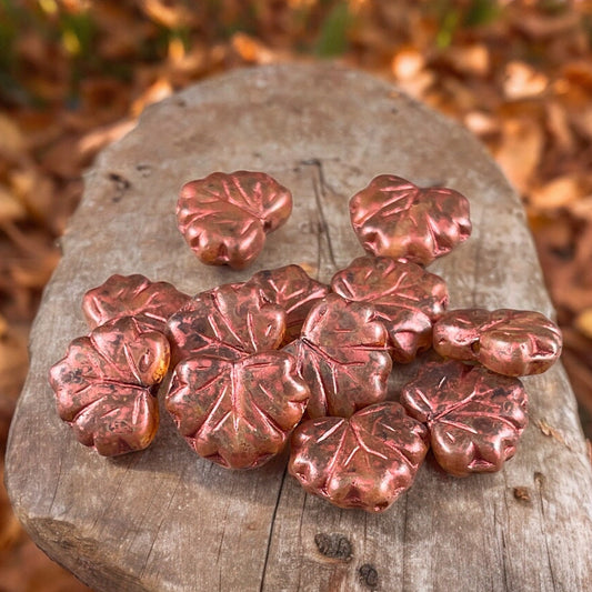 Maple Leaf Beads ~ Matte Crystal with Rust Picasso Finish, Czech Glass Leaf Beads ~ 10x13mm Reddish Brown Leaf (ML52) * Qty. 12