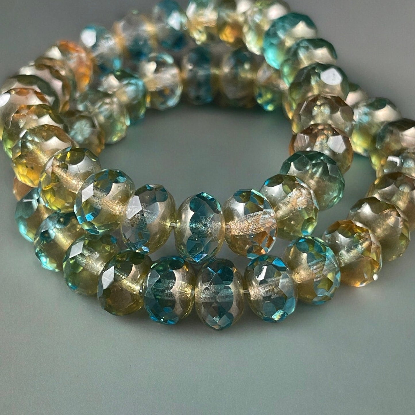 Aqua Olivine and White Picasso Rondelles Multi Colored Blue-Green Czech Beads 8x6mm Rondelle Czech Glass Beads (R8/RJ-2610) * Qty. 25