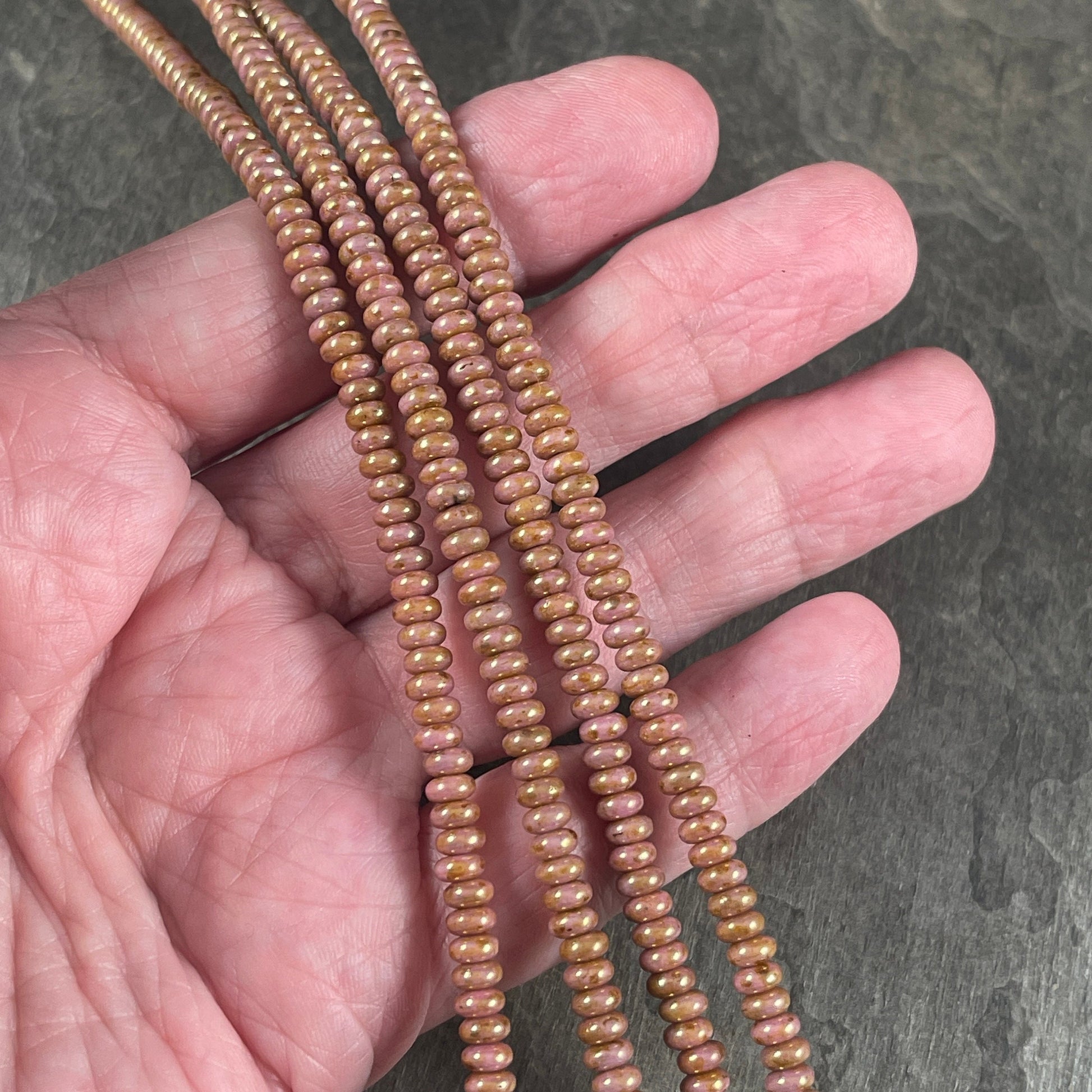 Czech Glass Beads - Rose Gold Topaz 4x2mm Heishi Rondelle Opaque Topaz Luster Czech Beads (RD4/SM-P65491) * Qty. 100