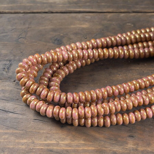 Czech Glass Beads - Rose Gold Topaz 4x2mm Heishi Rondelle Opaque Topaz Luster Czech Beads (RD4/SM-P65491) * Qty. 100