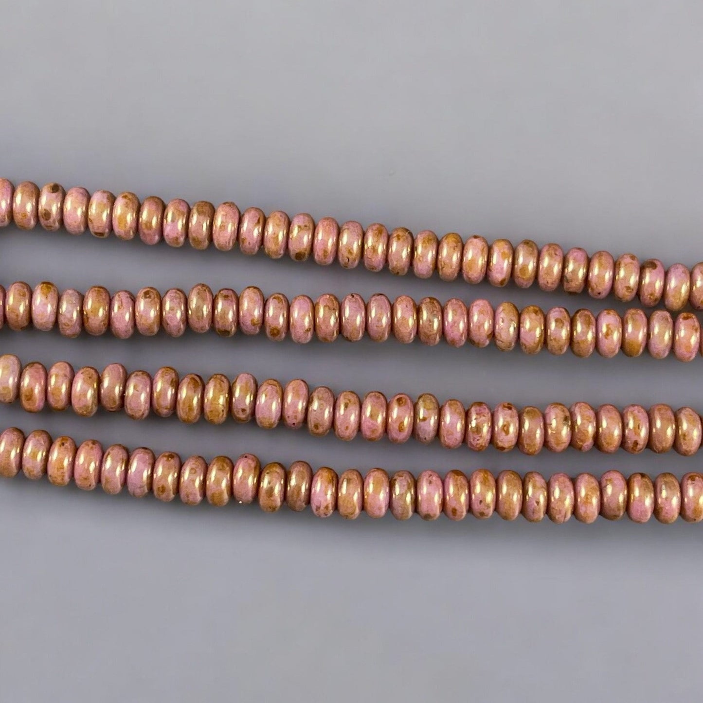 Czech Glass Beads - Rose Gold Topaz 4x2mm Heishi Rondelle Opaque Topaz Luster Czech Beads (RD4/SM-P65491) * Qty. 100