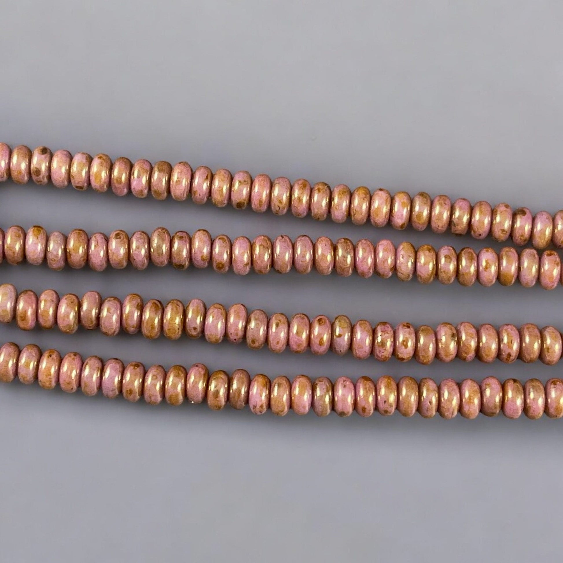 Czech Glass Beads - Rose Gold Topaz 4x2mm Heishi Rondelle Opaque Topaz Luster Czech Beads (RD4/SM-P65491) * Qty. 100
