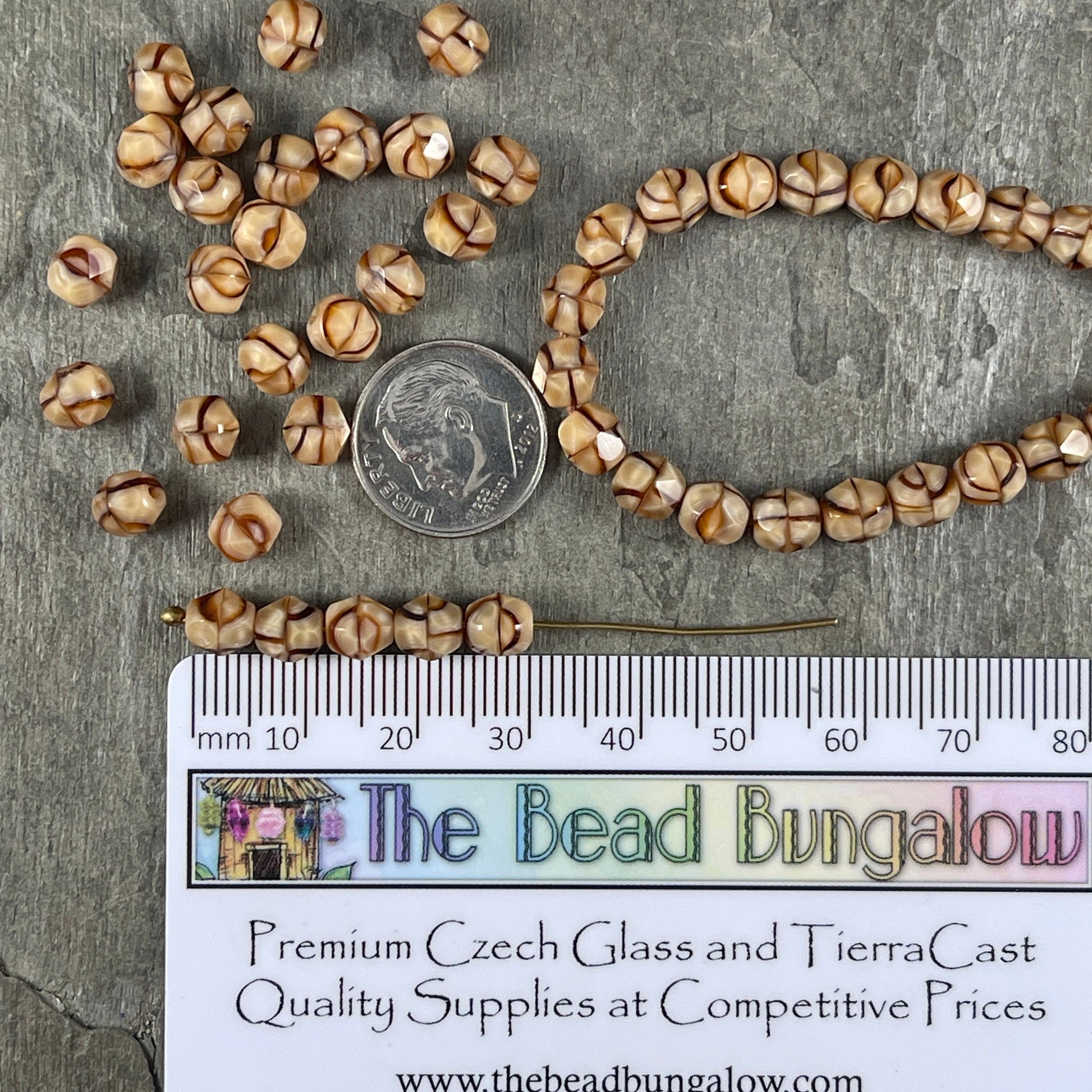 Beige and Brown Giraffe Design Czech Glass Beads ~ 4mm, 6mm, 8mm Fire Polished Faceted Round Beads (FP/28224) * Qty. 50