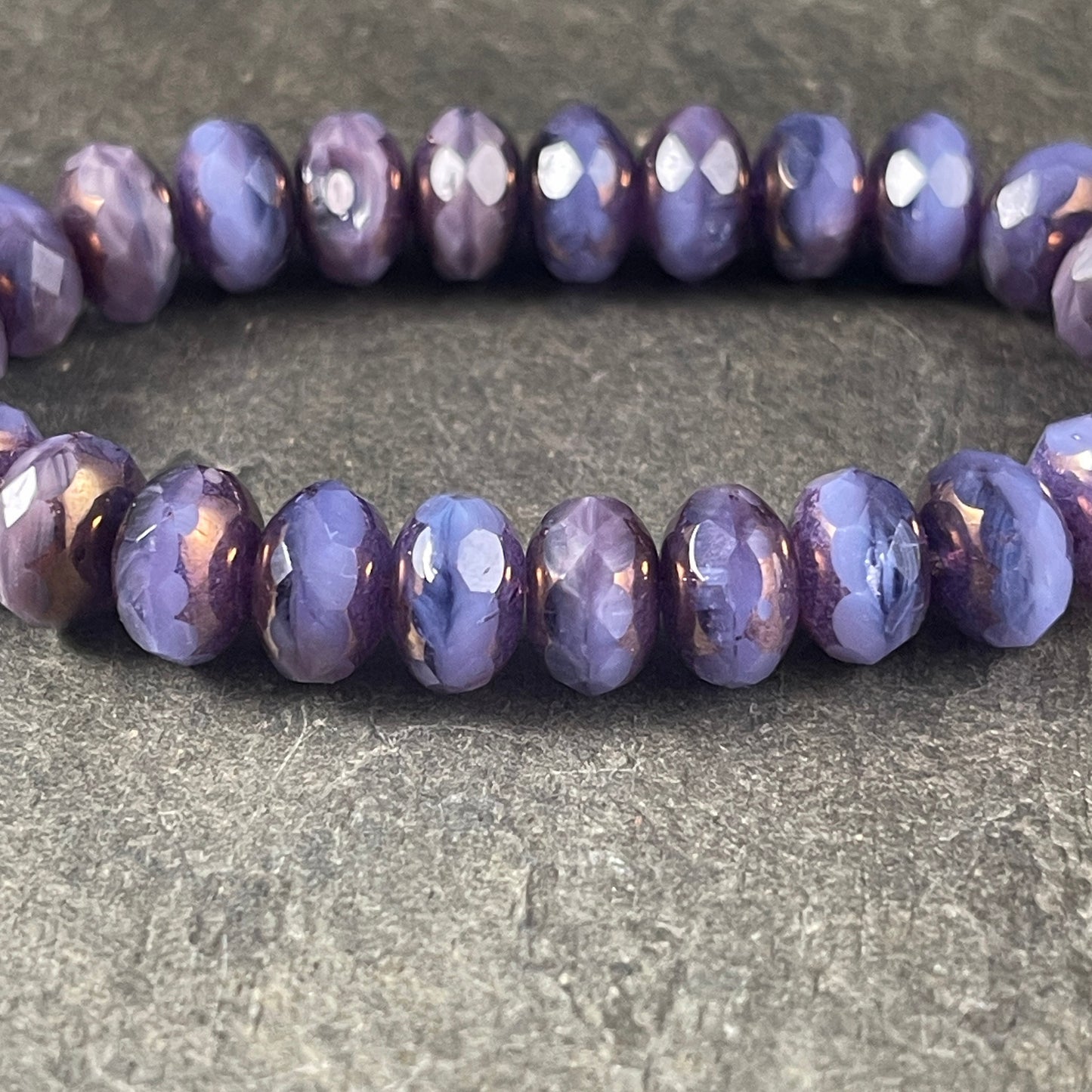 Purple Faceted Czech Glass Rondelles ~ 8x6mm Lilac and Lavender with Bronze Picasso Beads (R8/RJ-2713) *