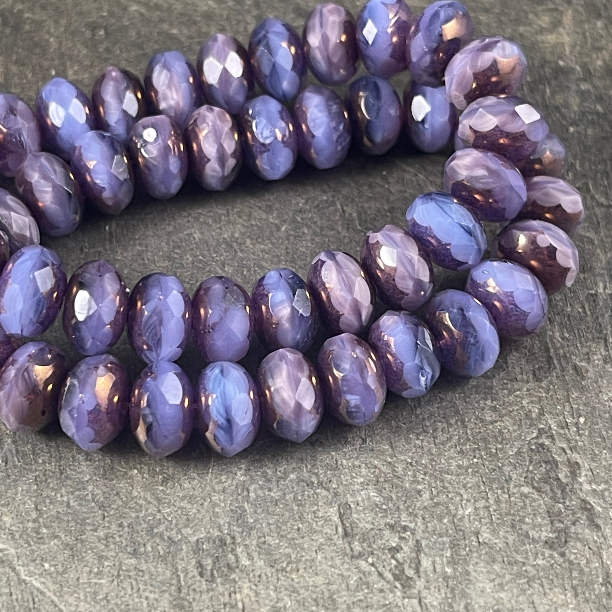 Purple Faceted Czech Glass Rondelles ~ 8x6mm Lilac and Lavender with Bronze Picasso Beads (R8/RJ-2713) *