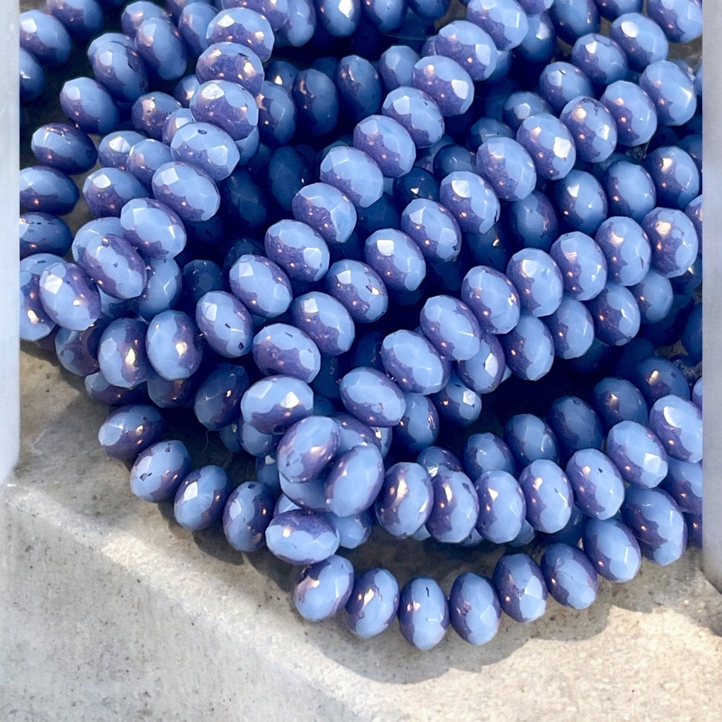 Cornflower Blue Faceted Czech Glass Beads 5x3mm Rondelle Cornflower Silk Blue and Metallic Purple Picasso (R5/N-1126) * Qty. 30