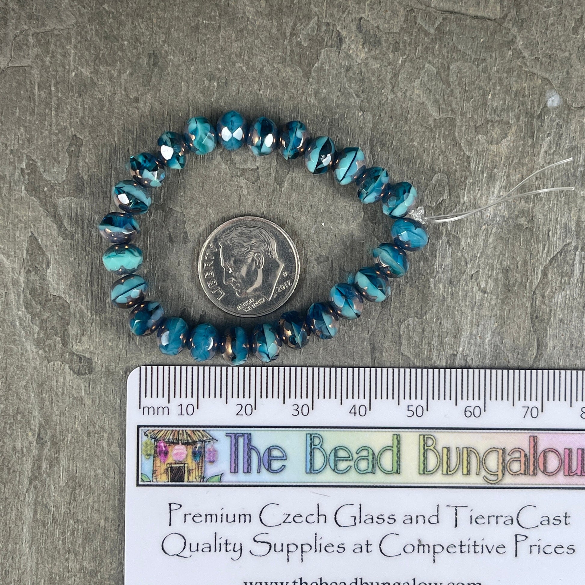 Transparent Capri and Turquoise Blue Czech Glass Beads 7x5mm Rondelle Two-tone Blue with Bronze Picasso (R7/N-0290) * Qty. 25