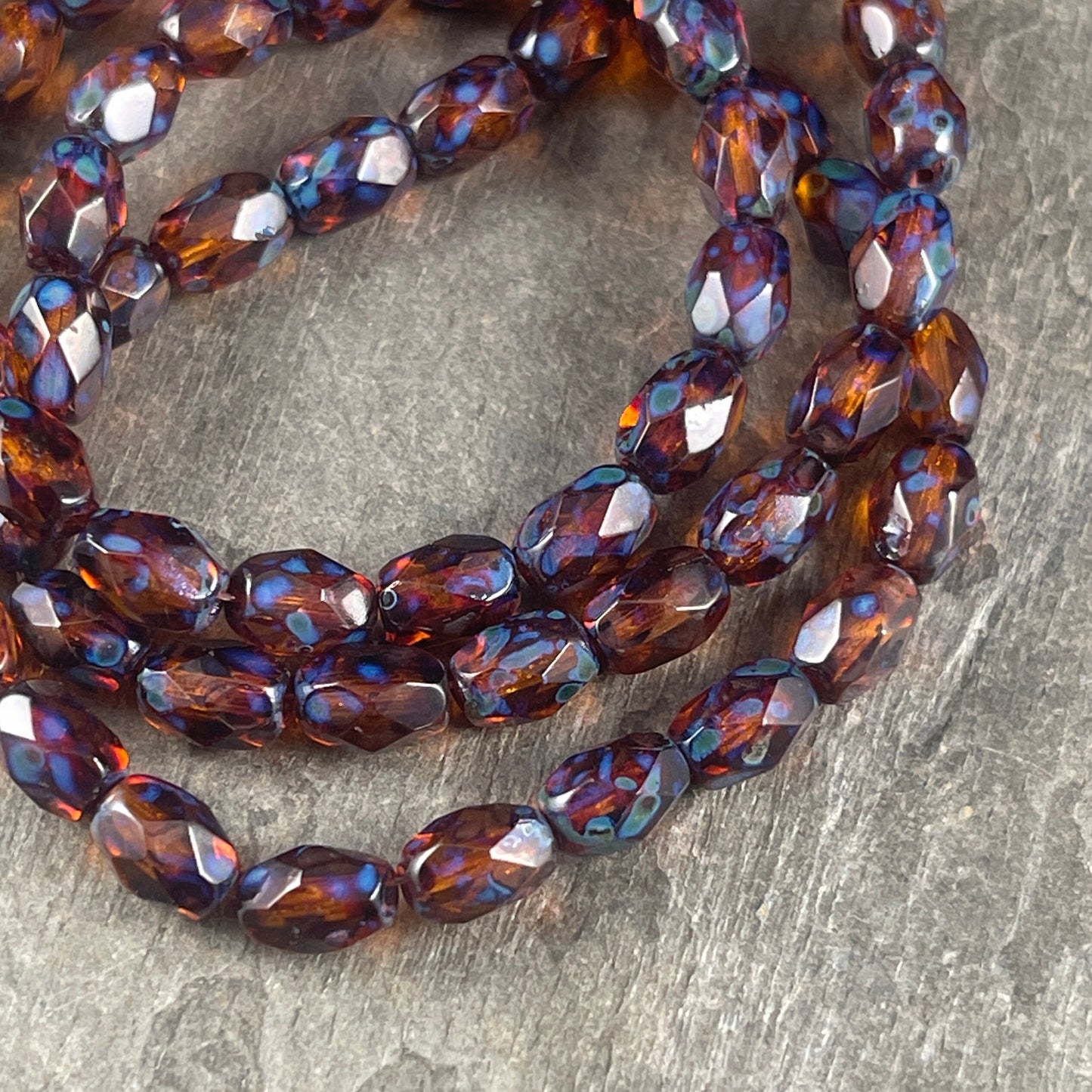 Root Beer Brown Picasso Beads, 7x5mm Faceted Oval Beads, Dark Brown Small Oval Beads, Brown Glass Picasso Beads (FOV/N-0297) * Qty. 20