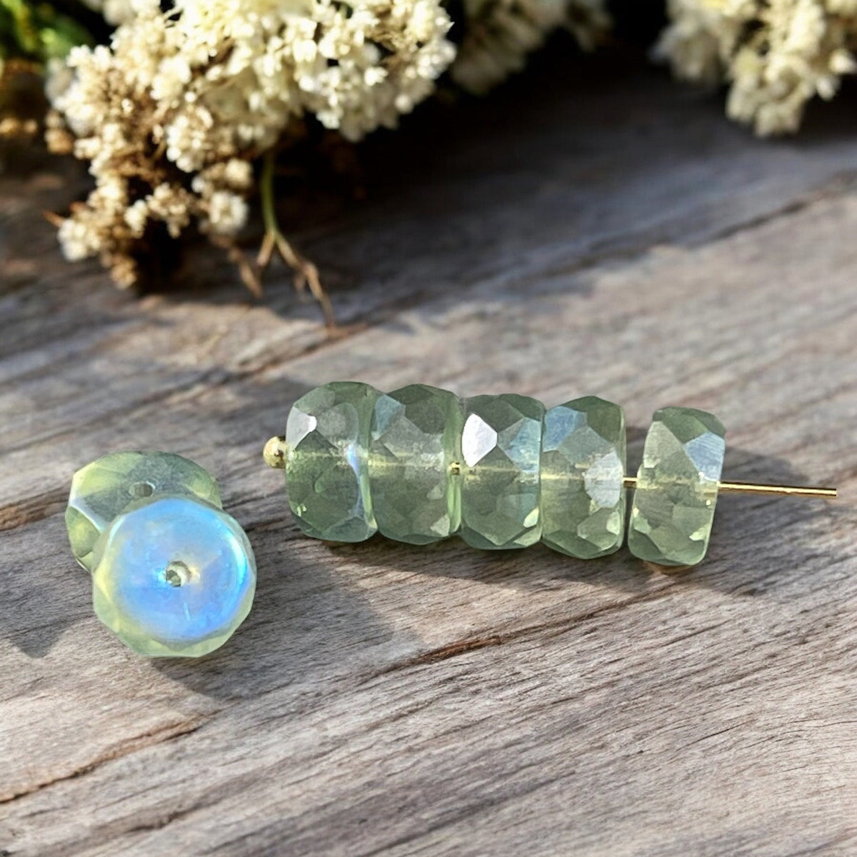 Czech Glass Beads - 6mm Honeydew Faceted Heishi Rondelle, Yellow Green with Luster and AB Finishes (FHE/N-1979) * Qty. 15
