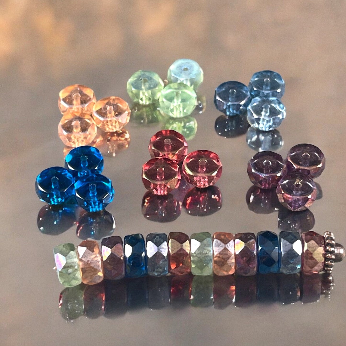Czech Glass Beads - 6mm Honeydew Faceted Heishi Rondelle, Yellow Green with Luster and AB Finishes (FHE/N-1979) * Qty. 15