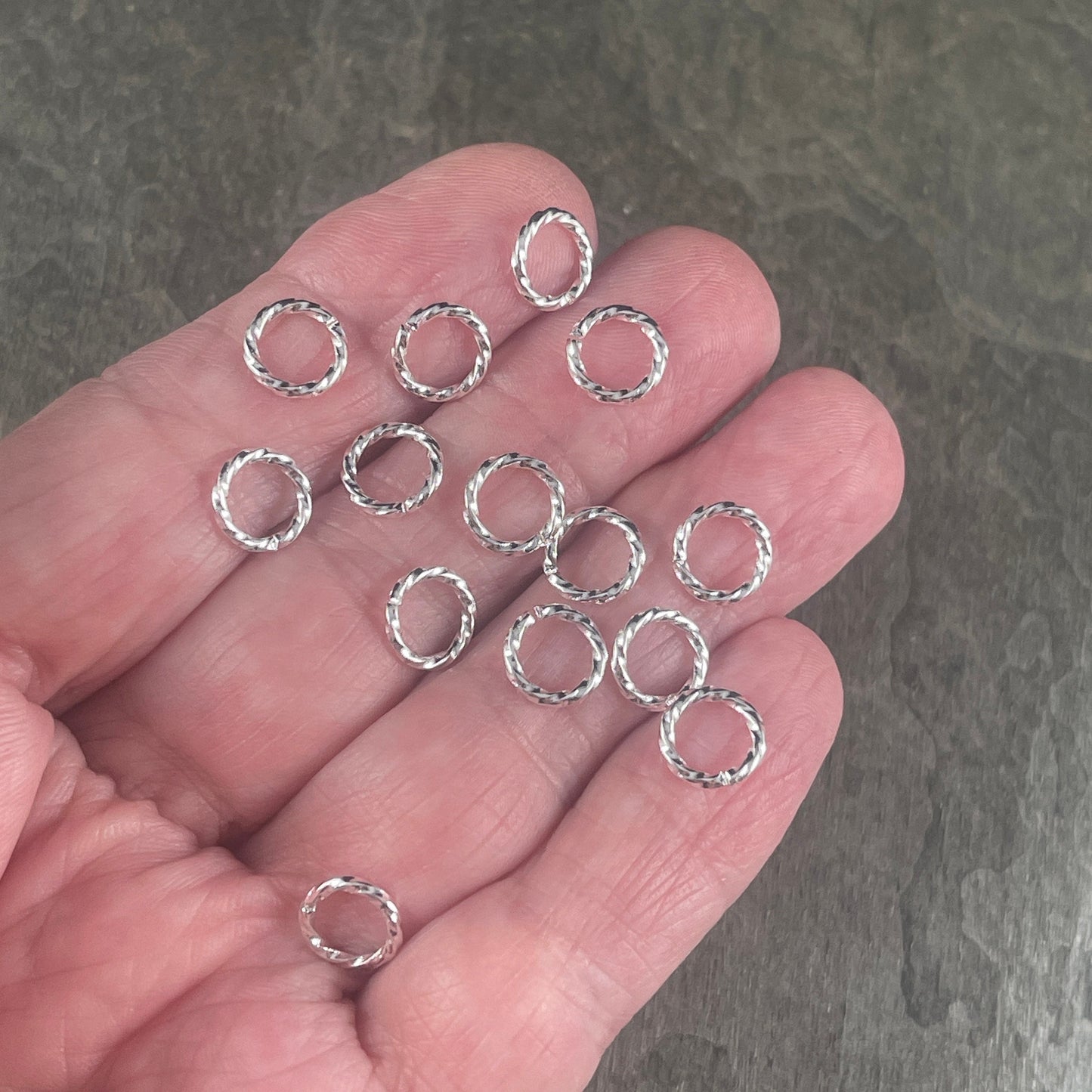 8mm Twisted Jump Rings, 16g Decorative Silver Open Jump Rings (5030) * Qty. 50 or 100