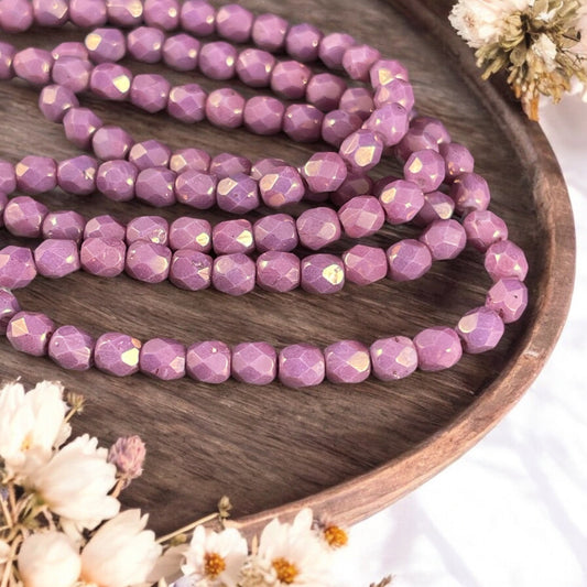 Czech Glass Beads - Purple Hyacinth 4mm Faceted Round Glass Beads, Purple Picasso Luster Beads (FP4/N-121) * Qty. 50