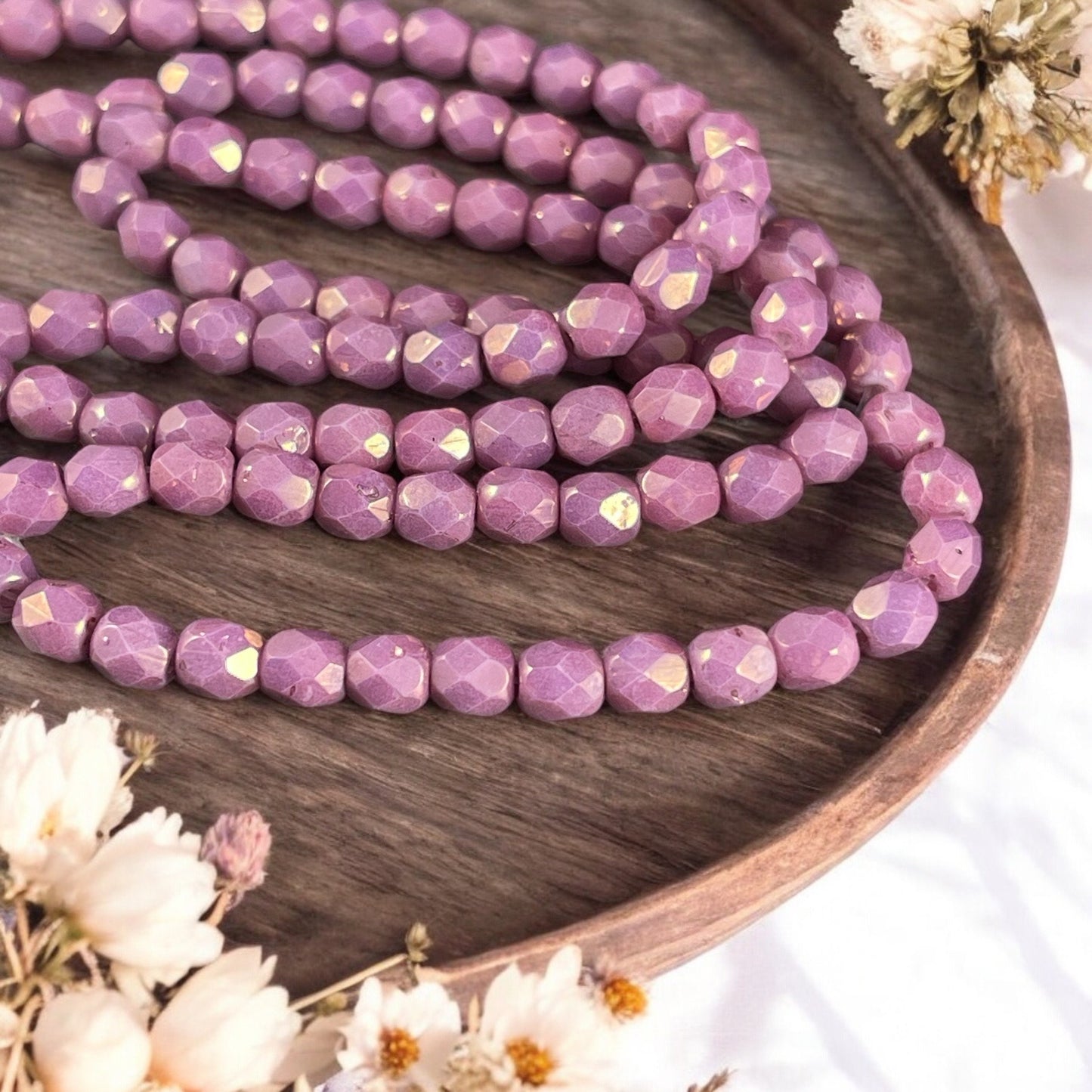 Czech Glass Beads - Purple Hyacinth 4mm Faceted Round Glass Beads, Purple Picasso Luster Beads (FP4/N-121) * Qty. 50