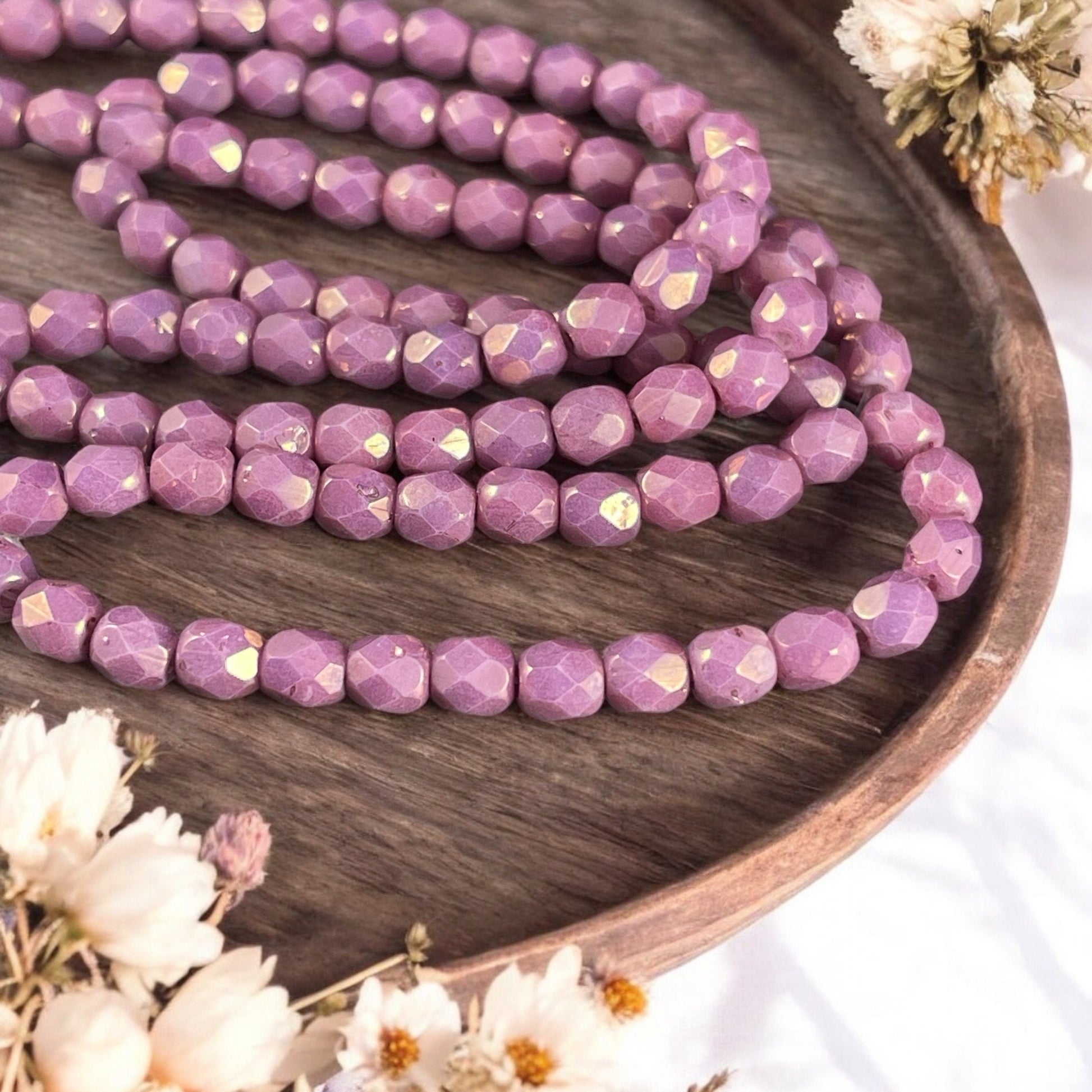 Czech Glass Beads - Purple Hyacinth 4mm Faceted Round Glass Beads, Purple Picasso Luster Beads (FP4/N-121) * Qty. 50
