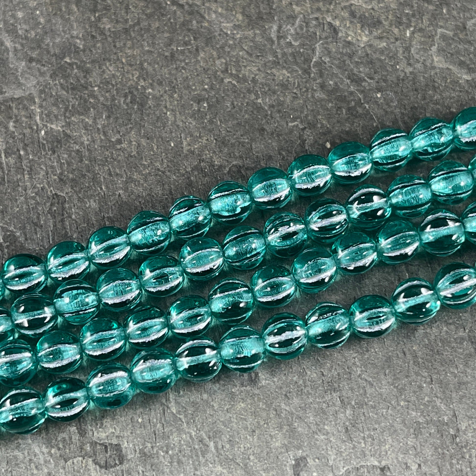 6mm Czech Glass Melon Bead, Aqua Green with Travertine Picasso and Green Wash (ML6/62) * Qty. 25