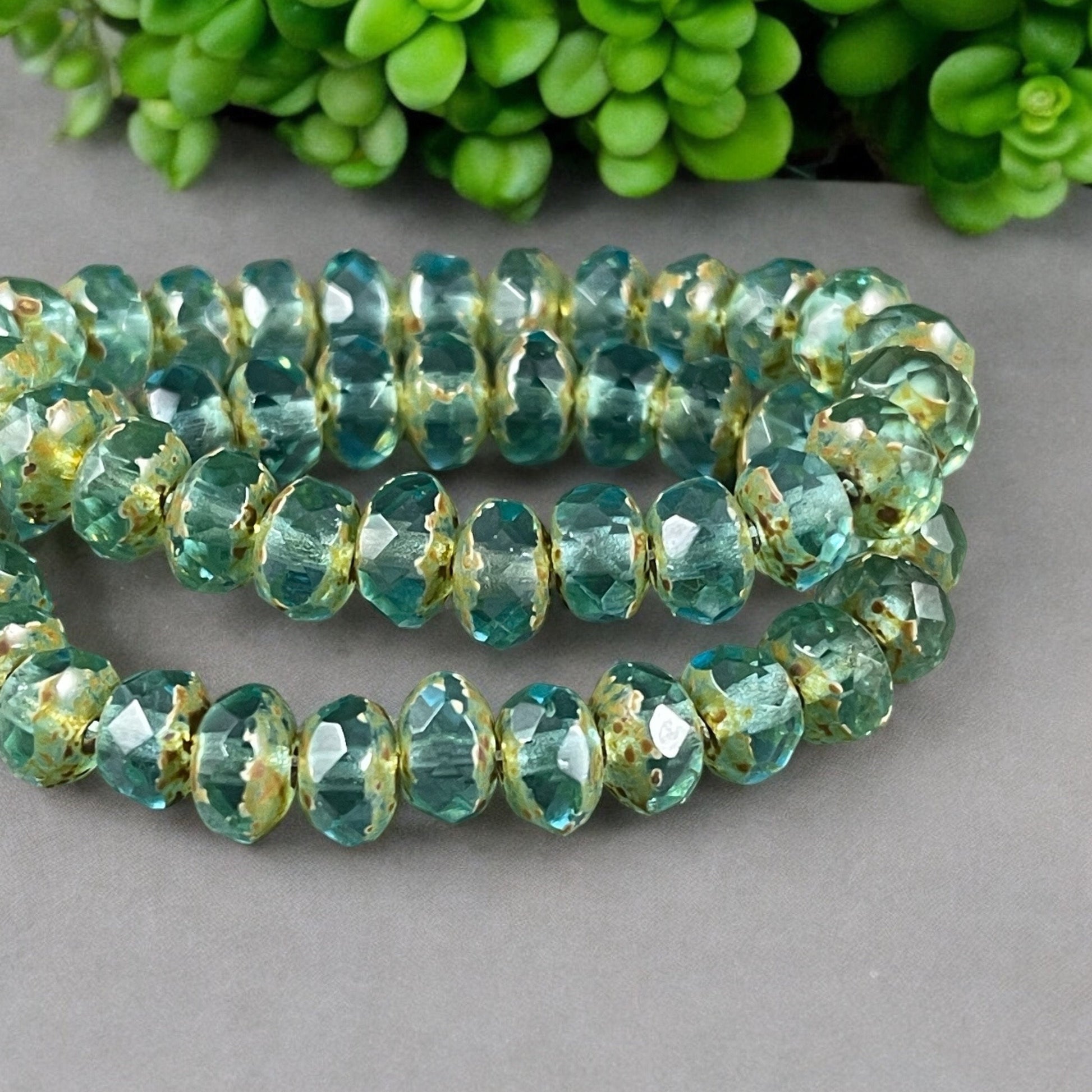 Aqua Picasso Faceted Rondelles, 7x5mm Czech Glass Beads - Aqua Blue Picasso Rondelle (R7/RJ-2276) * Qty.25