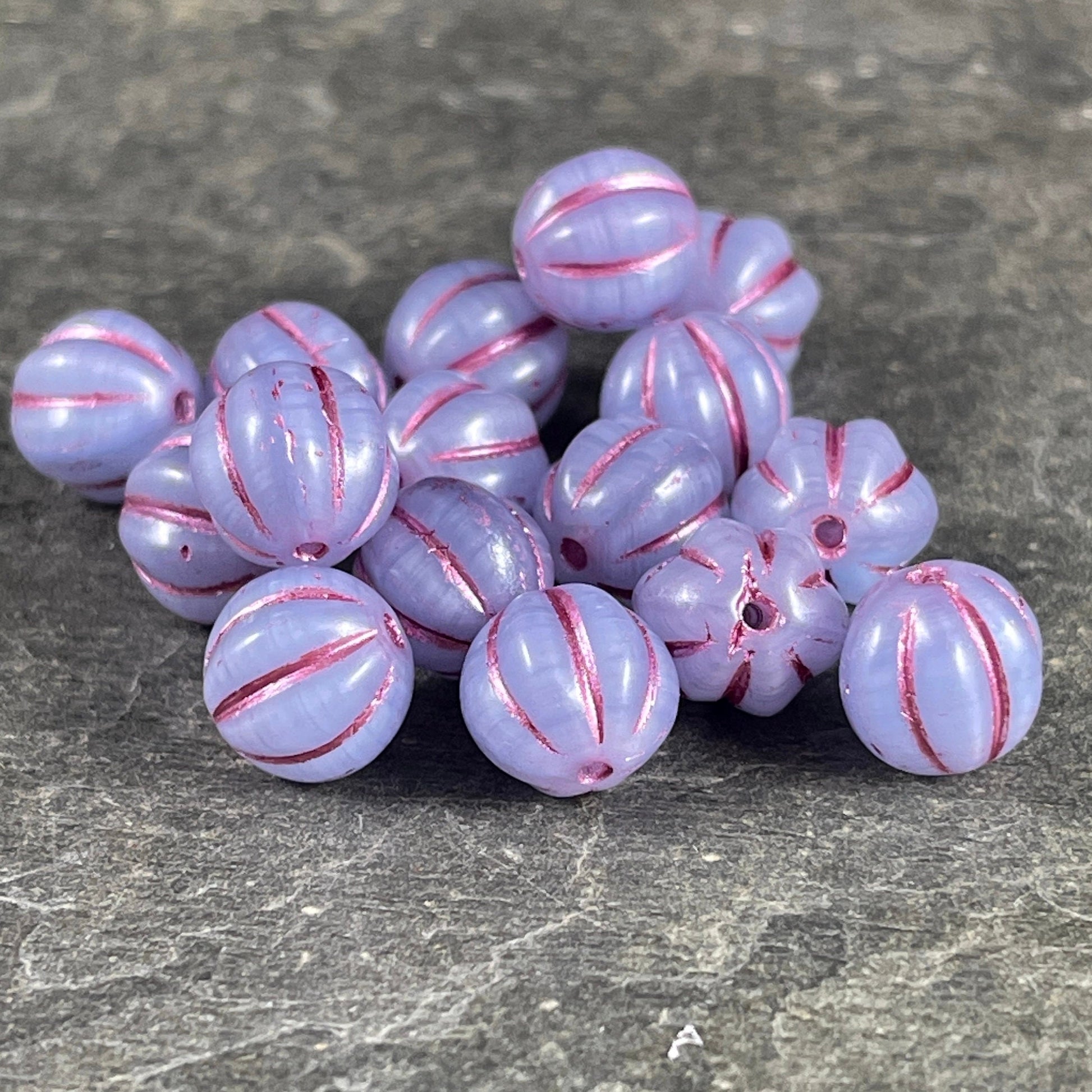 8mm Czech Glass Beads, Opaque Lavender with Pink Wash Glass Beads, Melon Beads (ML8/72) * Qty. 15