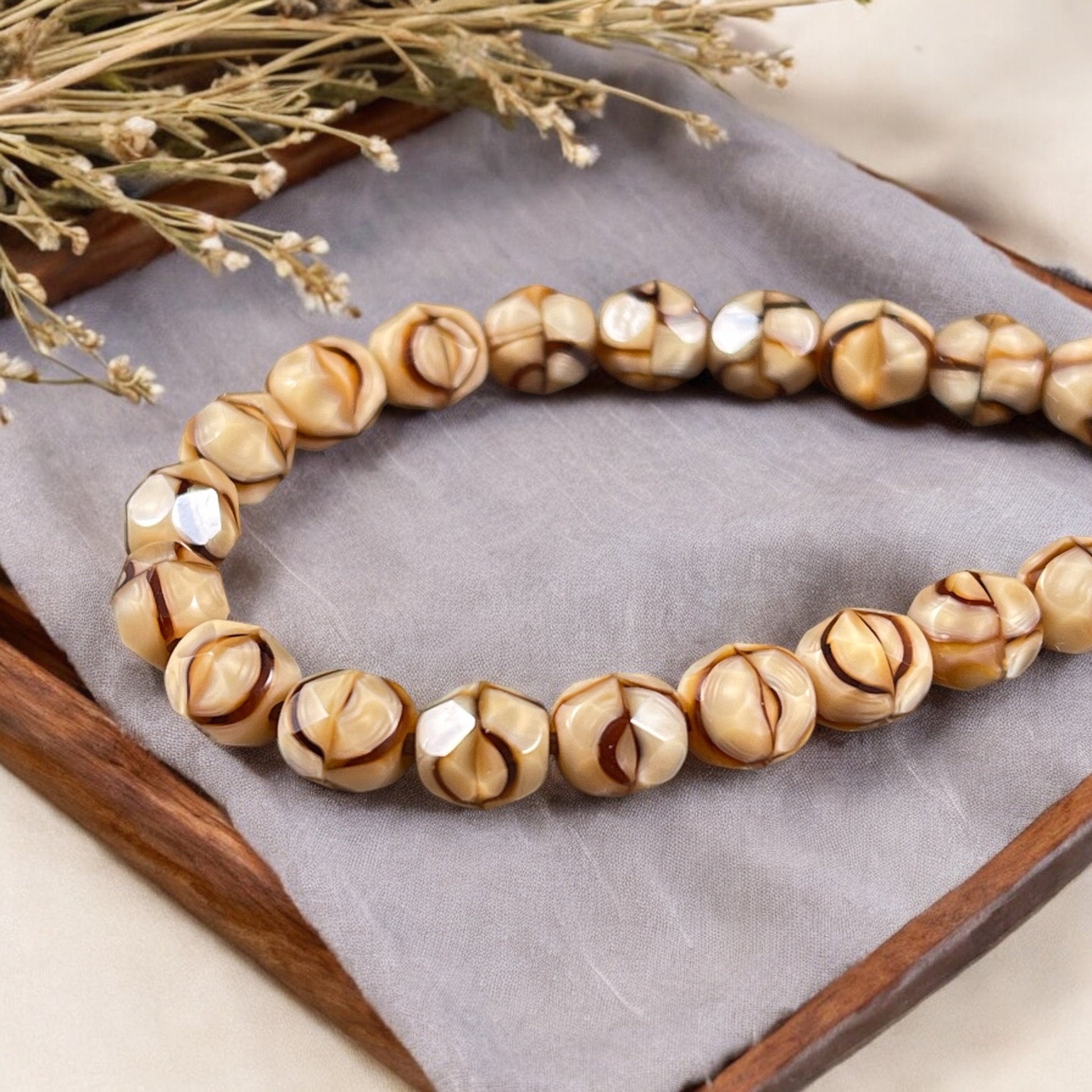 Beige and Brown Giraffe Design Czech Glass Beads ~ 4mm, 6mm, 8mm Fire Polished Faceted Round Beads (FP/28224) * Qty. 50