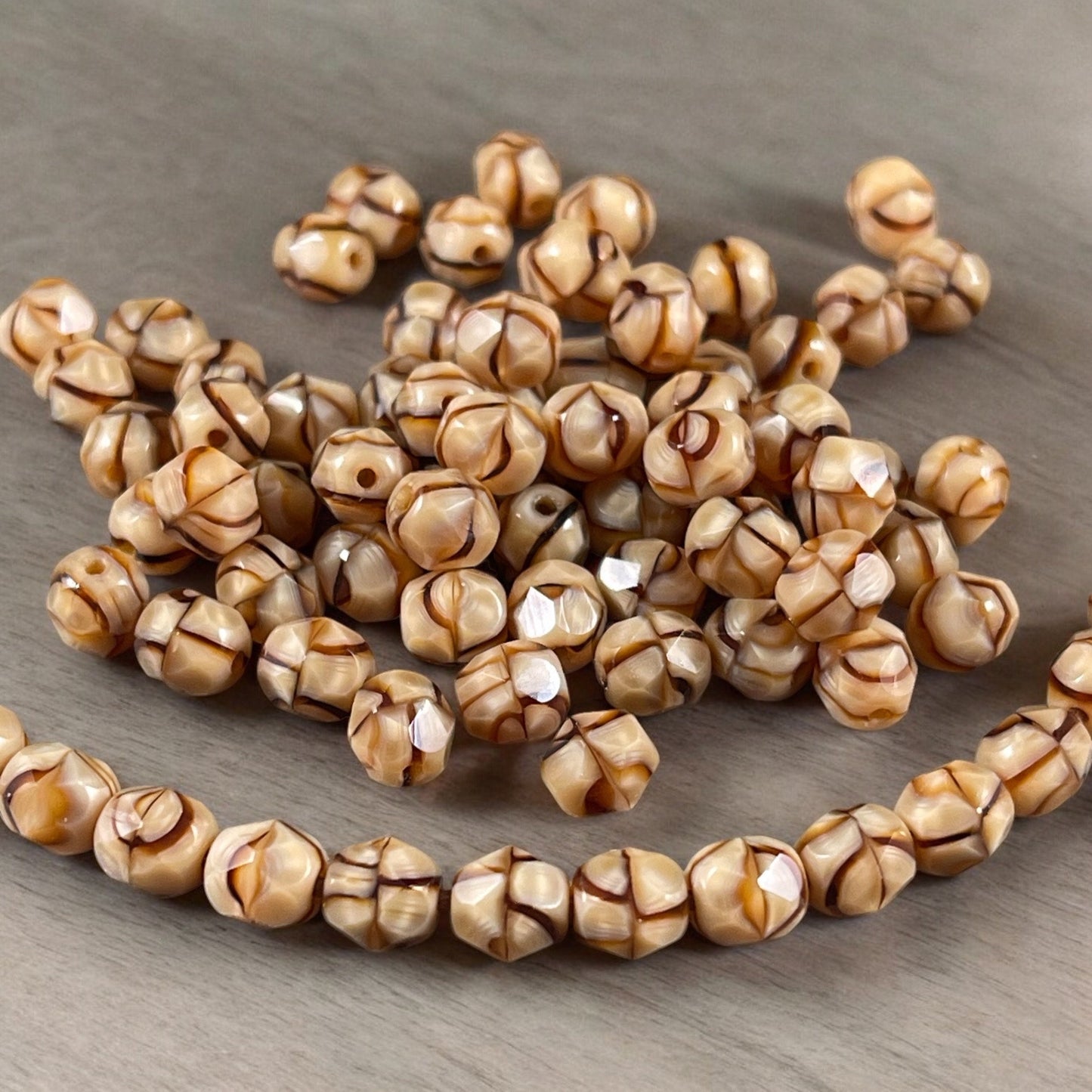 Beige and Brown Giraffe Design Czech Glass Beads ~ 4mm, 6mm, 8mm Fire Polished Faceted Round Beads (FP/28224) * Qty. 50