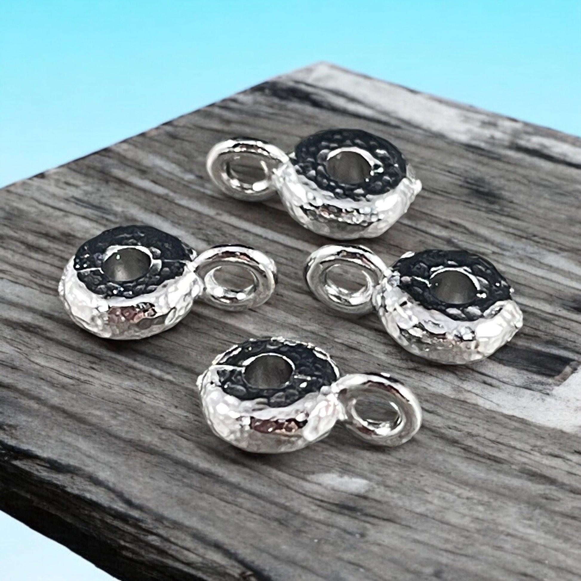 TierraCast Bail Bead, Silver Hammered Spacer Bead with Loop, 8x3mm Spacer 2.75mm Hole, White Bronze Plated (PF/892-28) * Qty. 4