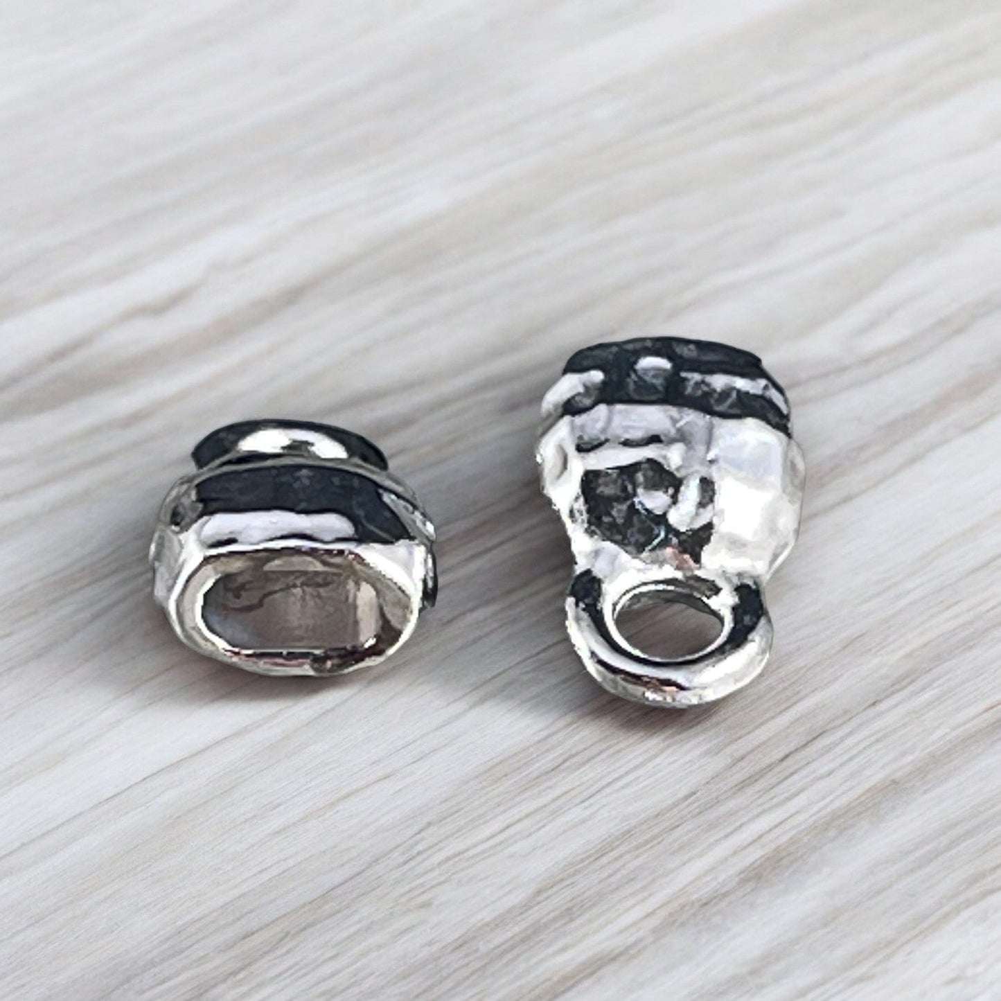 TierraCast Silver Crimpable End Caps, Hammered Texture End Caps for Leather Cord, White Bronze Plated (PF/923-28) * Qty. 4