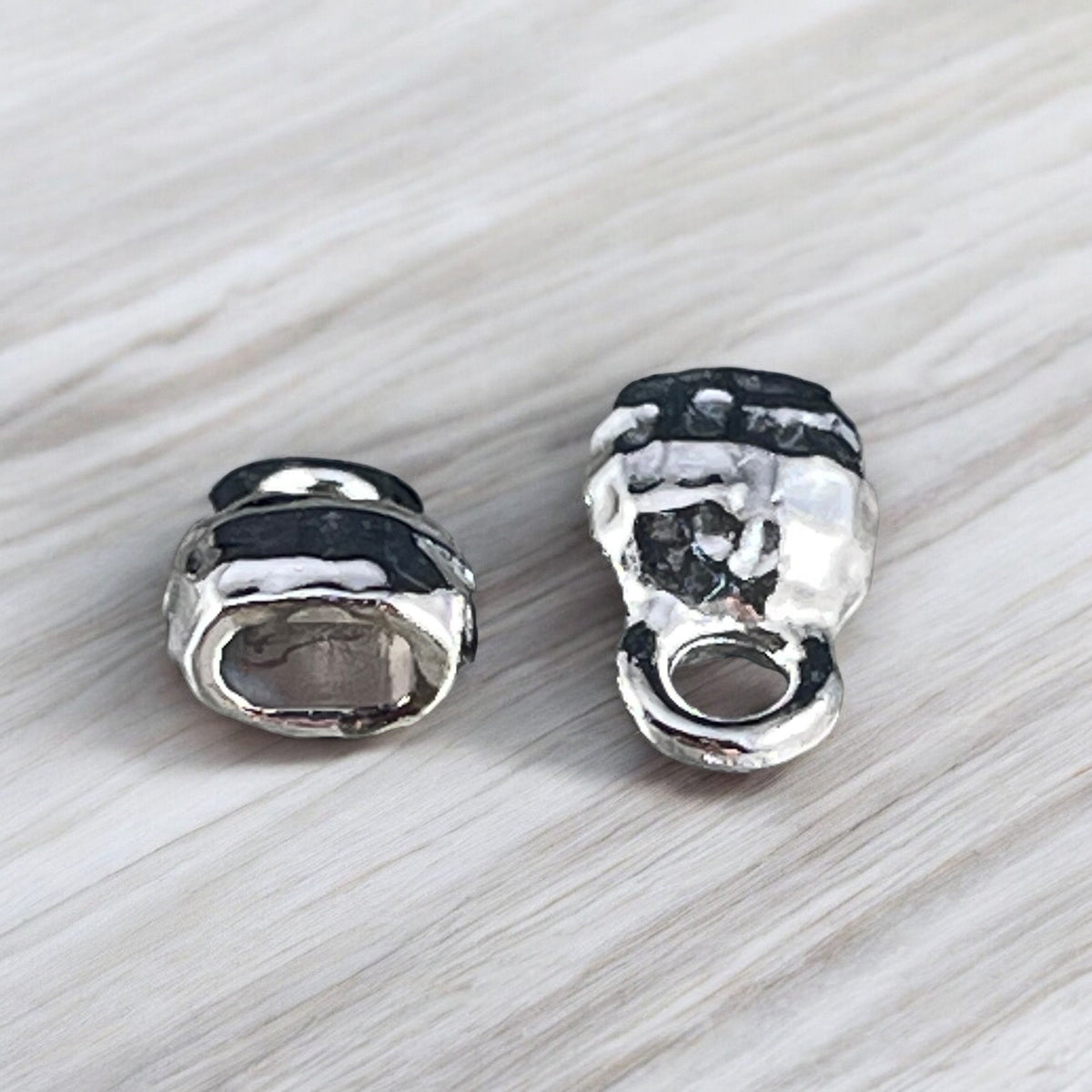 TierraCast Silver Crimpable End Caps, Hammered Texture End Caps for Leather Cord, White Bronze Plated (PF/923-28) * BULK Bag - Qty. 20