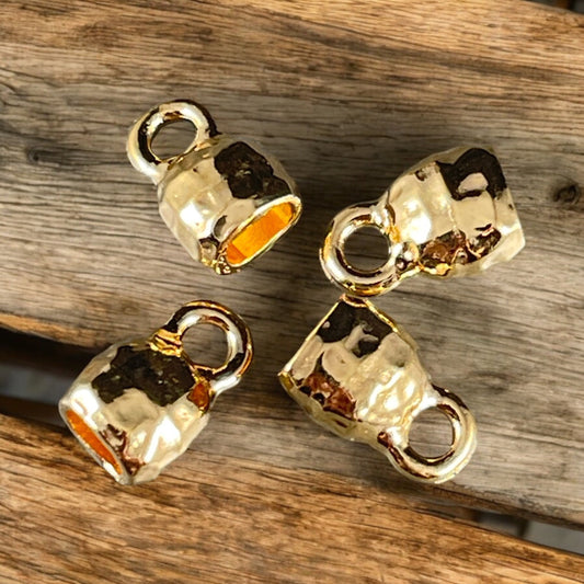 TierraCast Gold Crimpable End Caps, Hammered Texture End Caps for Leather Cord, 24k Gold Plated (PF/923-12) * BULK Bag - Qty. 20