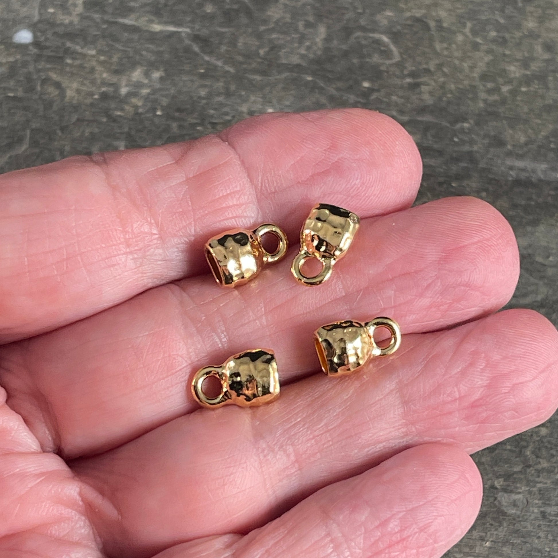 TierraCast Gold Crimpable End Caps, Hammered Texture End Caps for Leather Cord, 24k Gold Plated (PF/923-12) * BULK Bag - Qty. 20