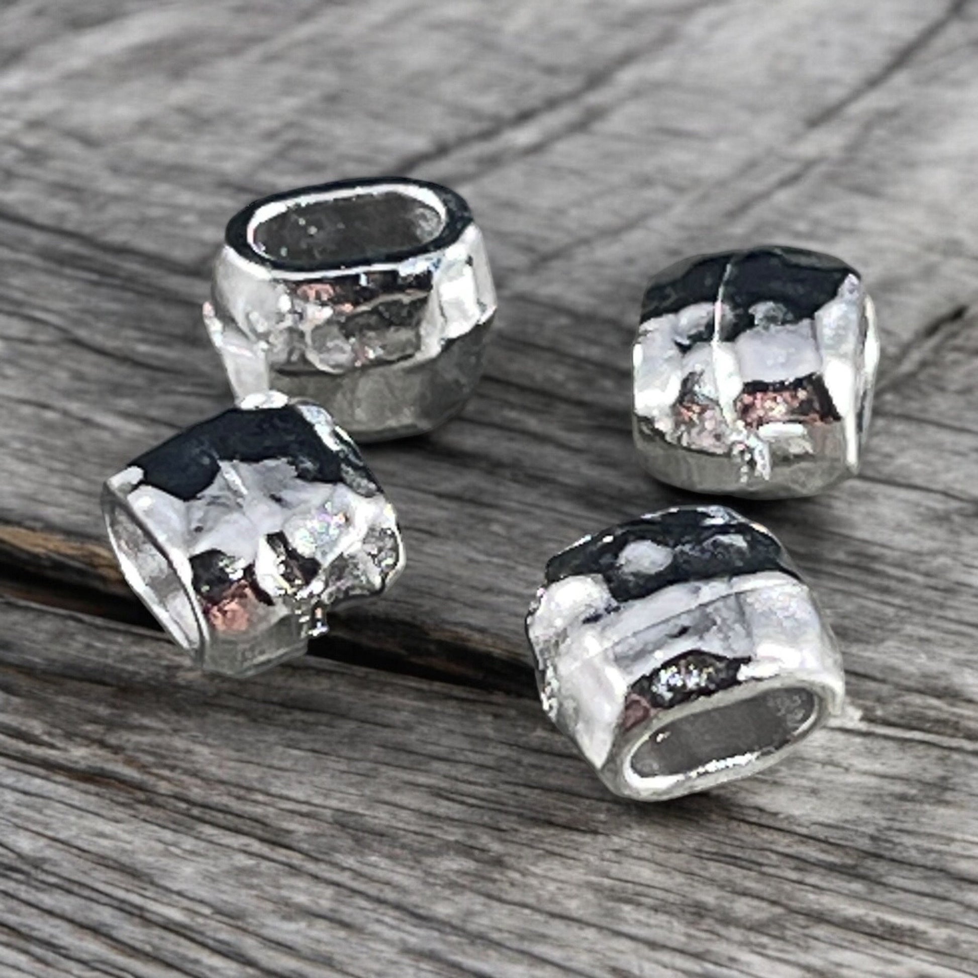 Silver Crimpable Bead, TierraCast Large Hole 4x2mm Barrel Bead, Distressed White Bronze Plated Beads (PF/881-28) * Qty. 4