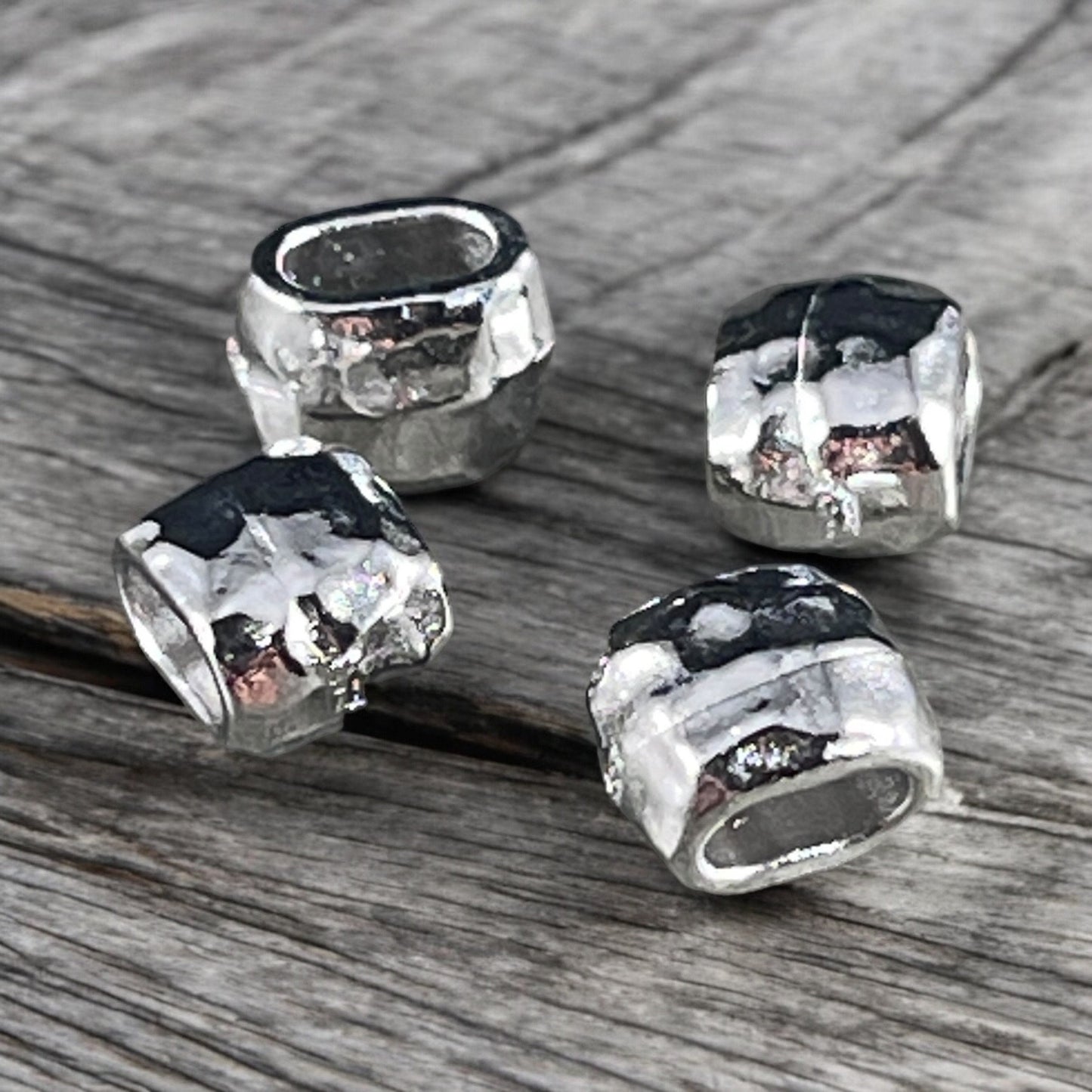 Silver Crimpable Bead, TierraCast Large Hole 4x2mm Barrel Bead, Distressed White Bronze Plated Beads (PF/881-28) * Qty. 20