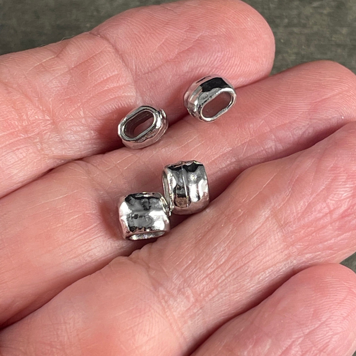 Silver Crimpable Bead, TierraCast Large Hole 4x2mm Barrel Bead, Distressed White Bronze Plated Beads (PF/881-28) * BULK Bag - 20 Beads