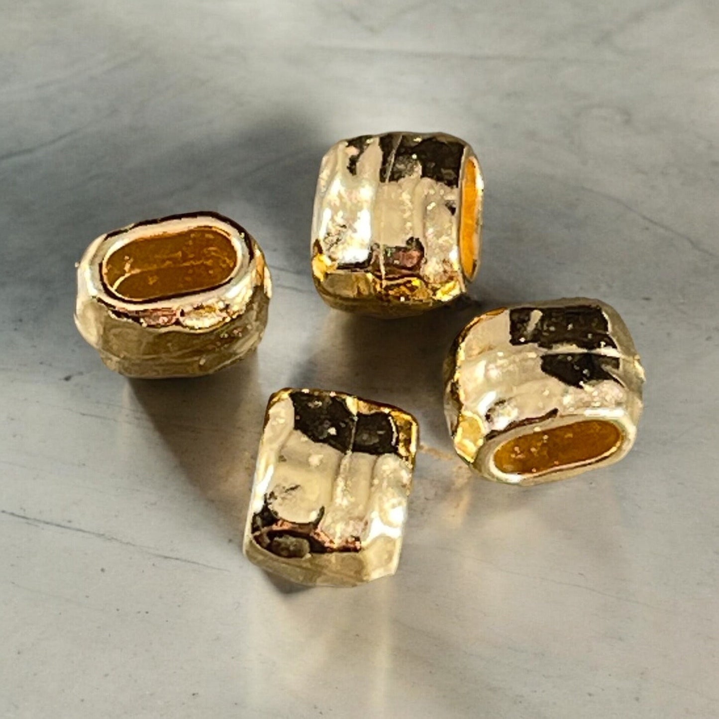 TierraCast Gold Crimpable Bead, Large Hole 4x2mm Barrel Bead, Distressed 24k Gold Plated (PF/881-12) * Qty. 4
