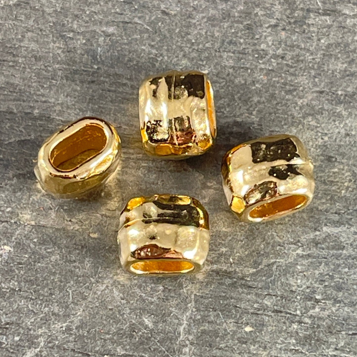 TierraCast Gold Crimpable Bead, Large Hole 4x2mm Barrel Bead, Distressed 24k Gold Plated (PF/881-12) * Qty. 4