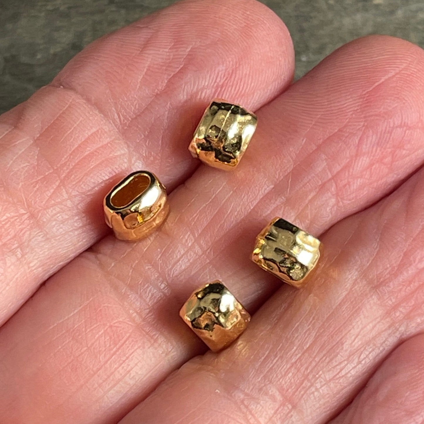 TierraCast Gold Crimpable Bead, Large Hole 4x2mm Barrel Bead, Distressed 24k Gold Plated (PF/881-12) * Qty. 4